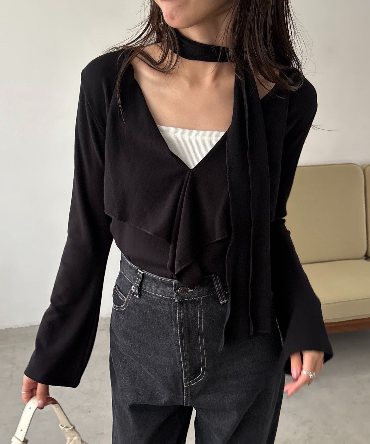 CAPRICIEUX LE'MAGE(カプリシュレマージュ) タイ付ラッフルトップス