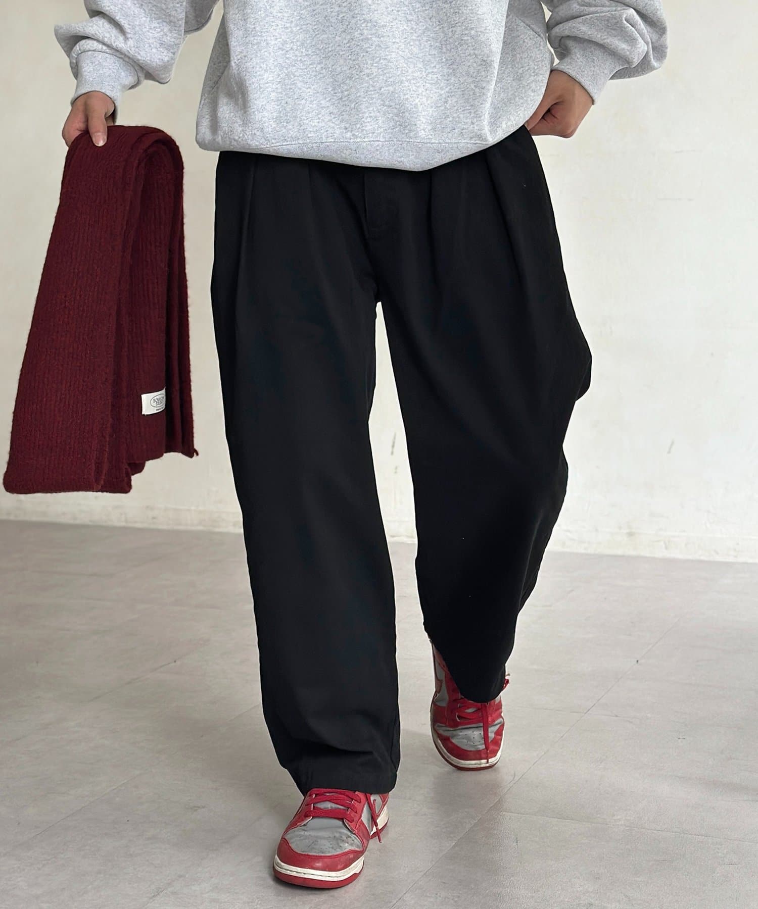 CPCM(シーピーシーエム) ピグメントツイルワイドタックパンツ