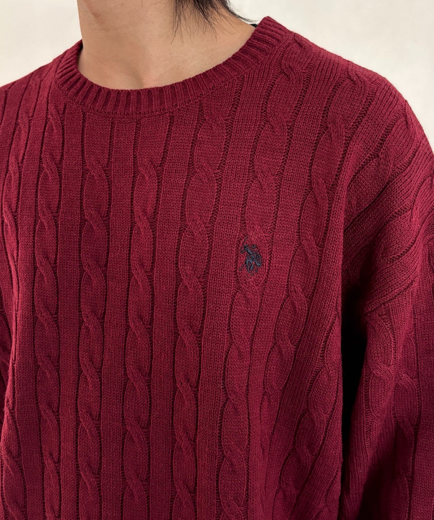 CPCM(シーピーシーエム) 【U.S. POLO ASSN. 】1ポイント刺繍ケーブルニットプルオーバー