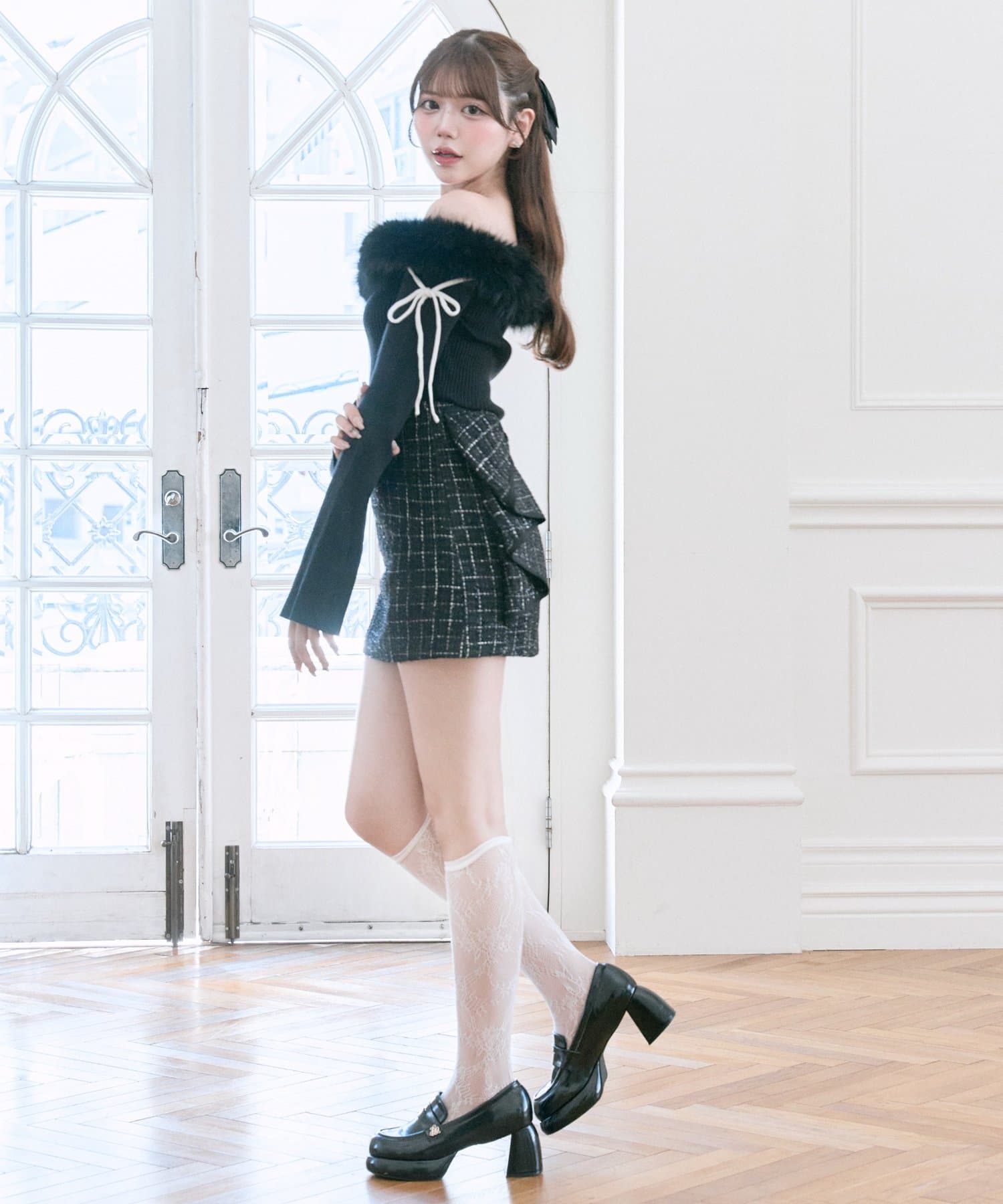 OLIVE des OLIVE(オリーブ デ オリーブ) 【Belle Charme】バックリボンツイードスカート