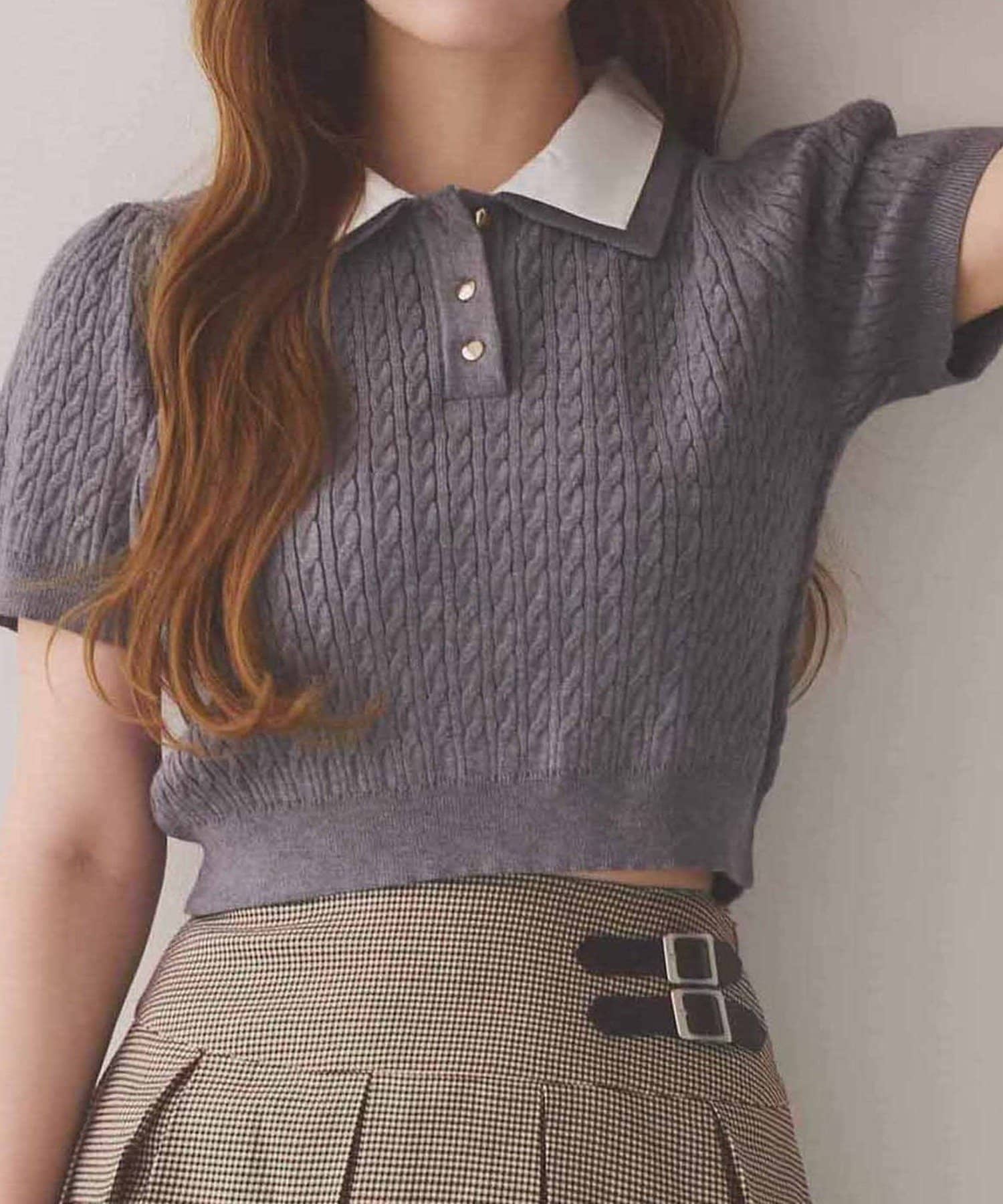 NICE CLAUP / OLIVE des OLIVE OUTLET(ナイスクラップ  / オリーブ デ オリーブ アウトレット) 【one after another】2枚衿ケーブルニット