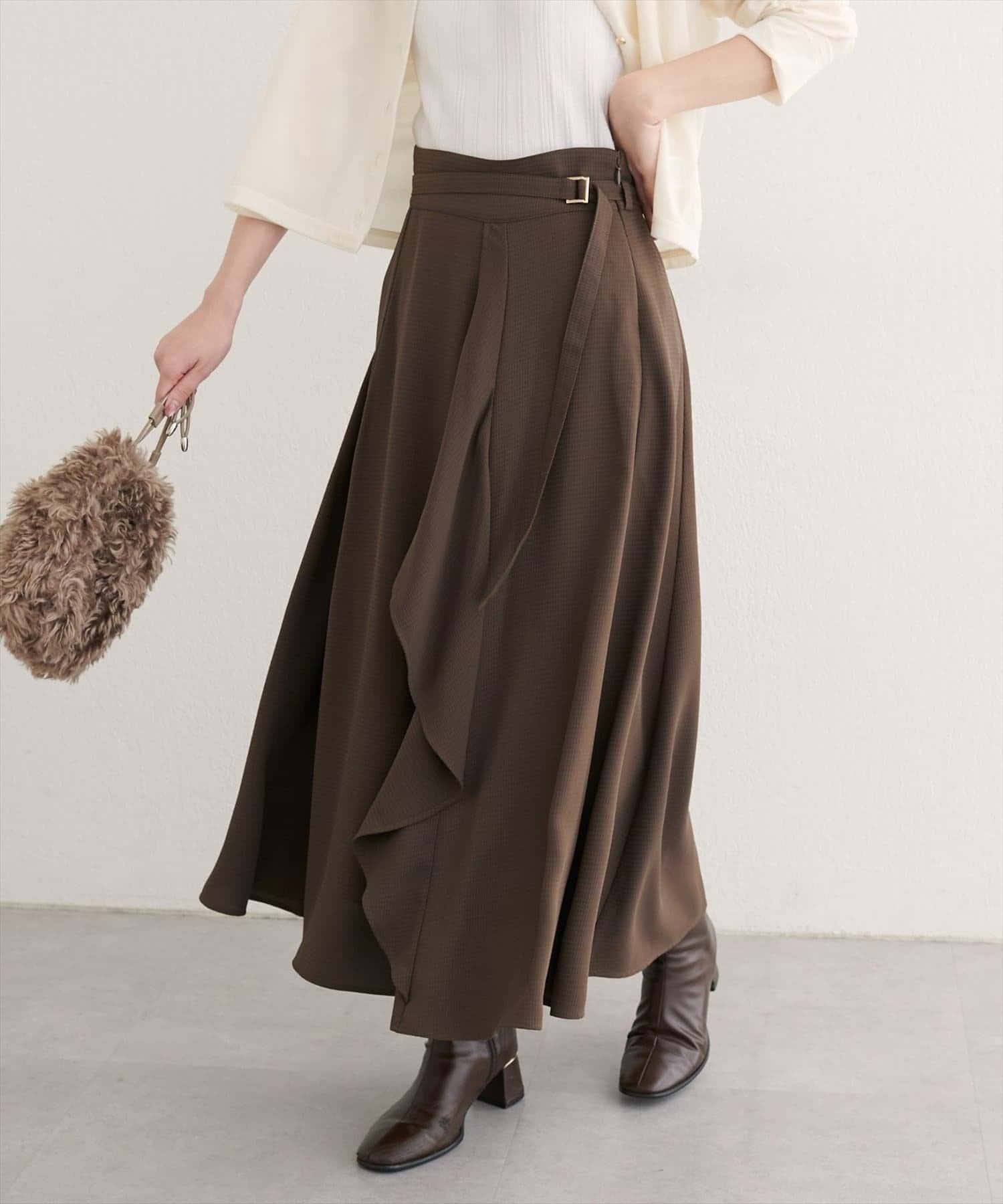 NICE CLAUP / OLIVE des OLIVE OUTLET(ナイスクラップ  / オリーブ デ オリーブ アウトレット) 【natural couture】ウエストベルト付きラッフルデザインスカート