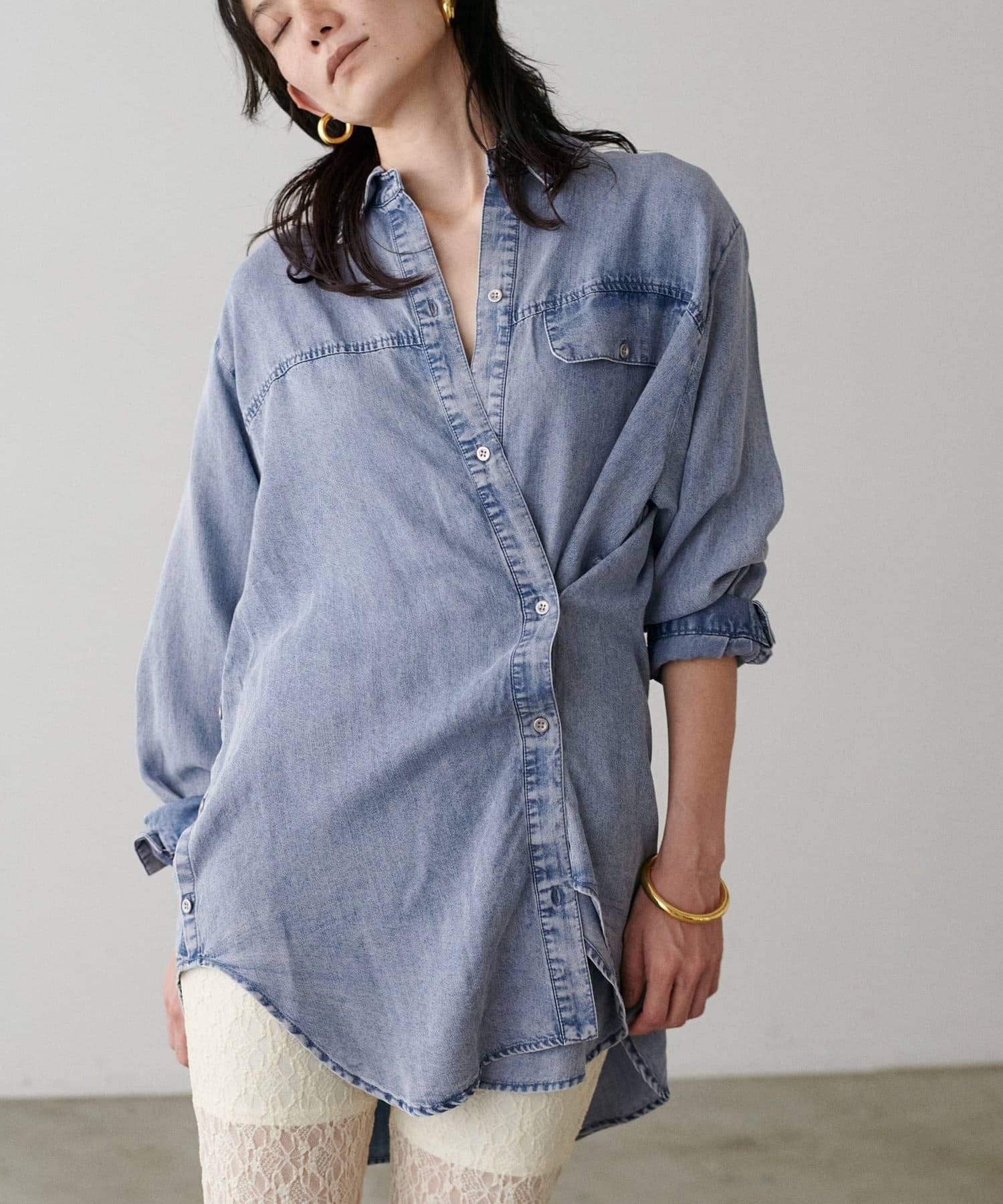 NICE CLAUP / OLIVE des OLIVE OUTLET(ナイスクラップ  / オリーブ デ オリーブ アウトレット) 【LARUTA】テンセルデニムマルチWAYシャツ