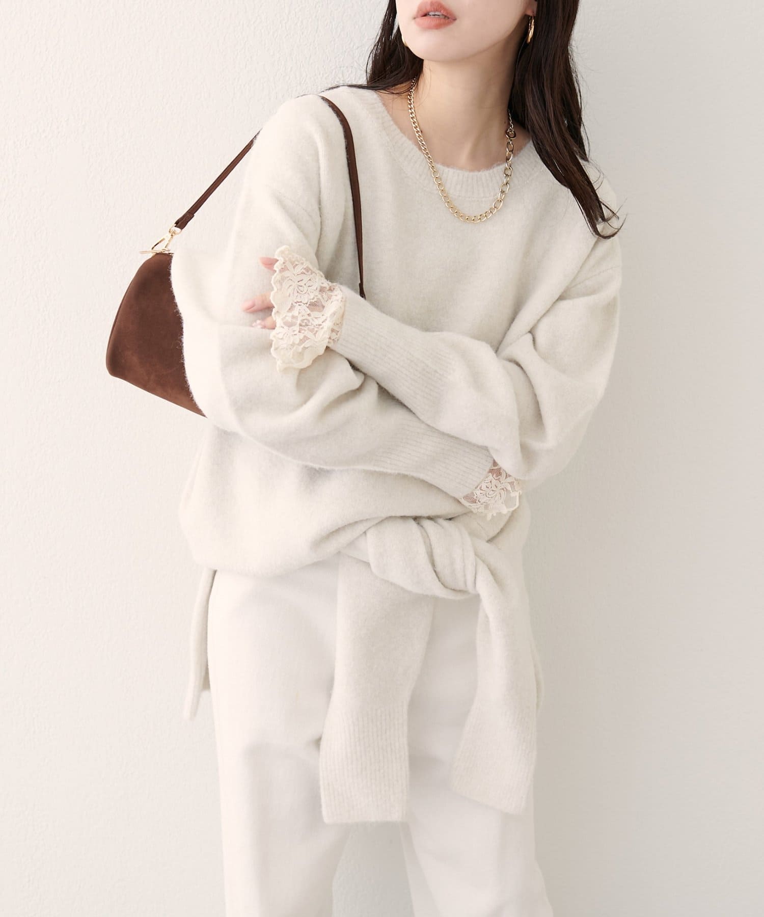 natural couture(ナチュラルクチュール) 【WEB限定】クルーネックニットプルオーバー