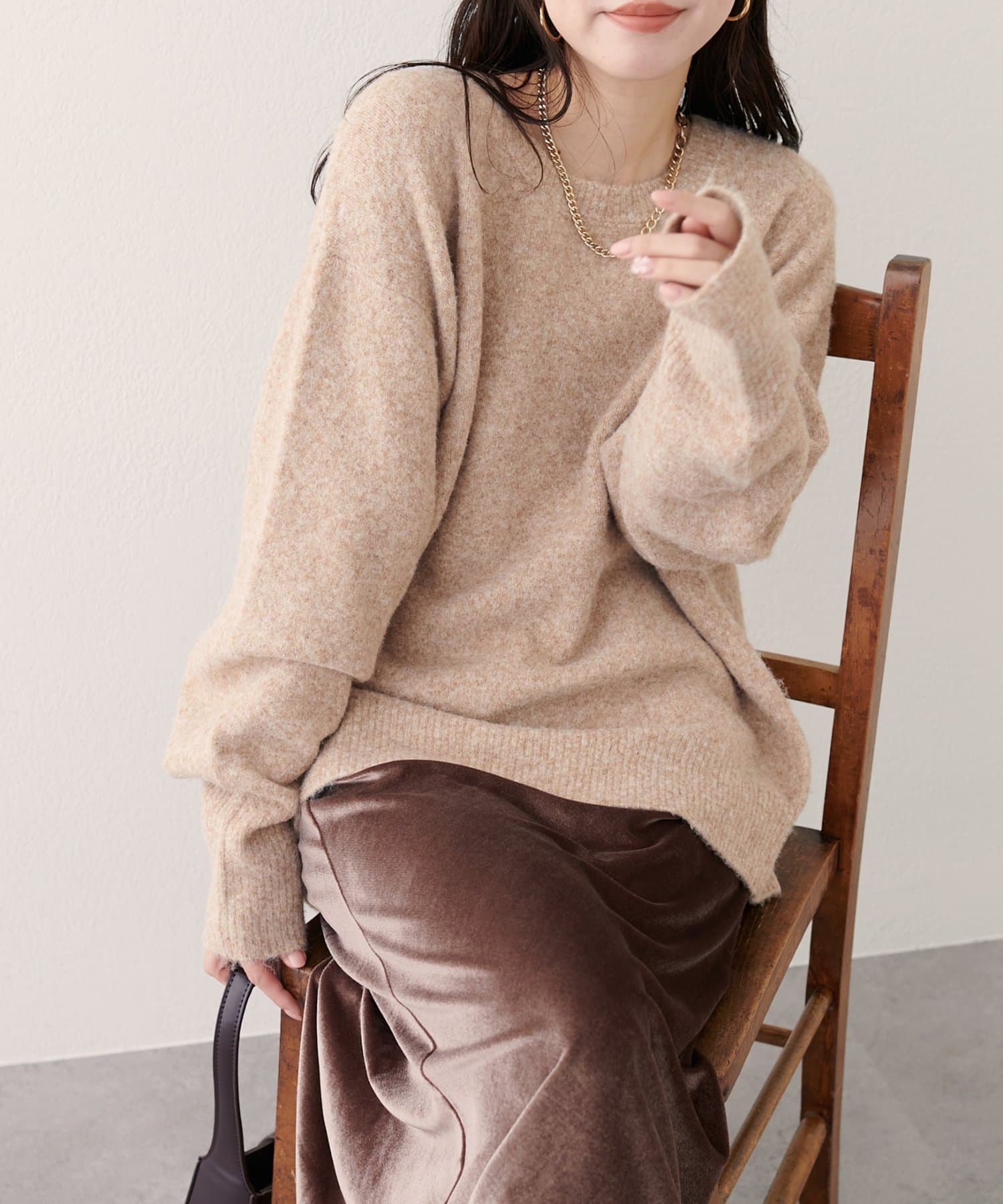 natural couture(ナチュラルクチュール) 【WEB限定】クルーネックニットプルオーバー