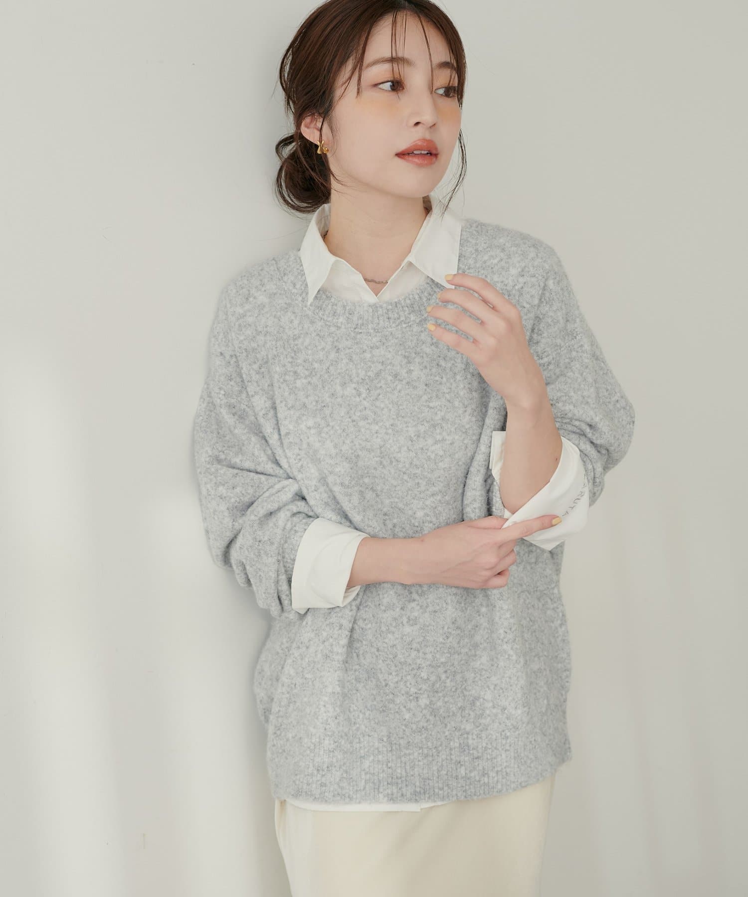 natural couture(ナチュラルクチュール) 【WEB限定】クルーネックニットプルオーバー