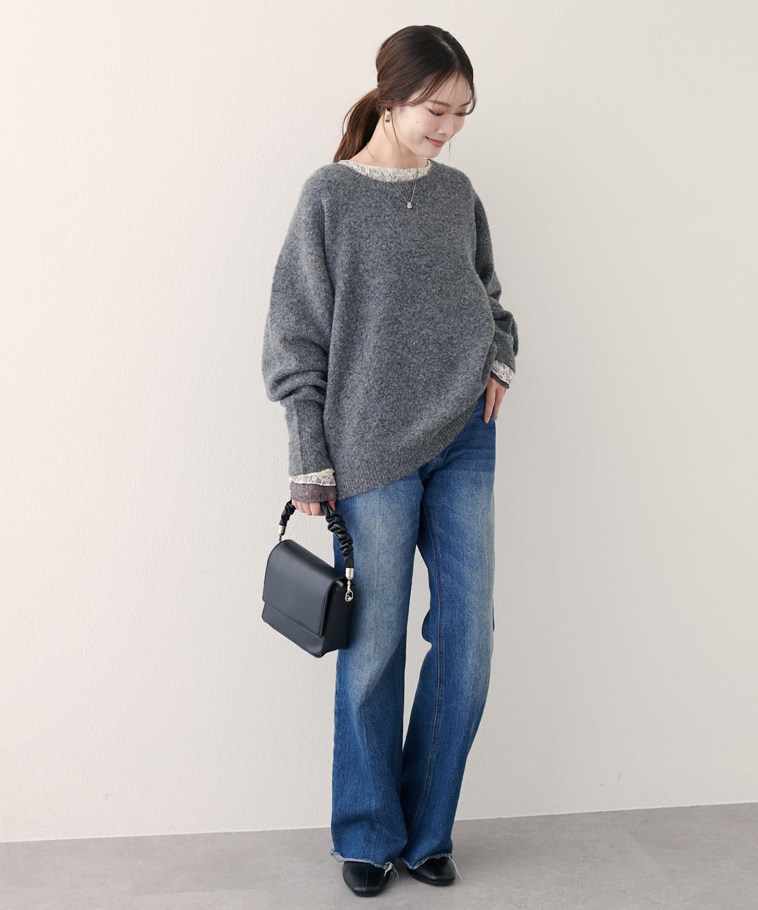 natural couture(ナチュラルクチュール) 【WEB限定】クルーネックニットプルオーバー