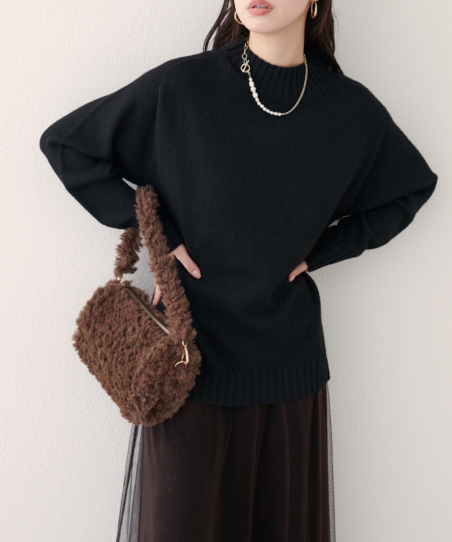 natural couture(ナチュラルクチュール) ウール＆リサイクルポリブレンドニットプルオーバー