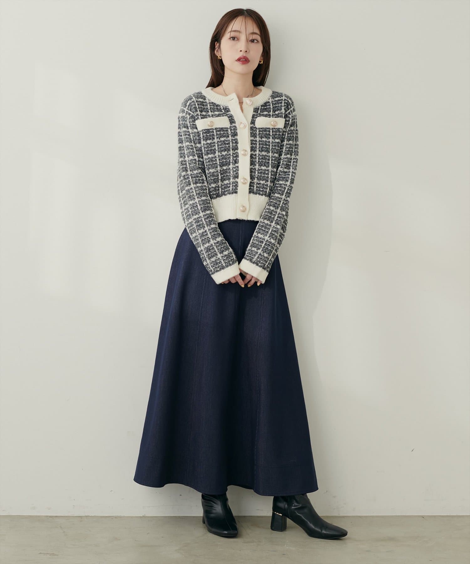 natural couture(ナチュラルクチュール) ワイド切り替えヘムフレアスカート