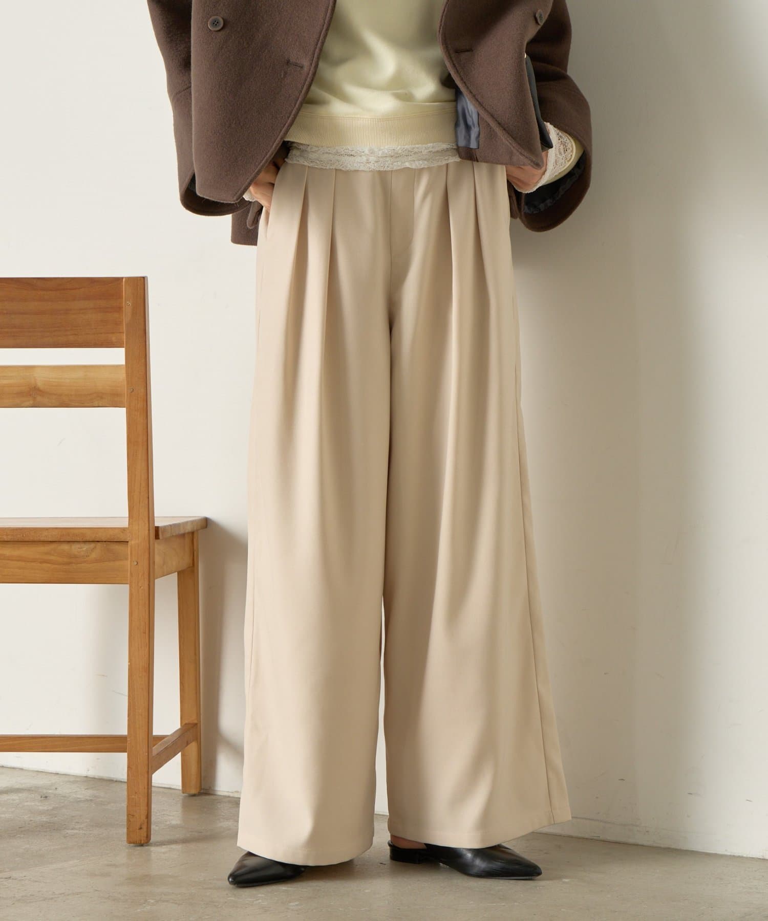 Jena　espace merveilleux(ジェナ　エスパスメルヴェイユ) 【あったかスラックス】2タックワイドパンツ