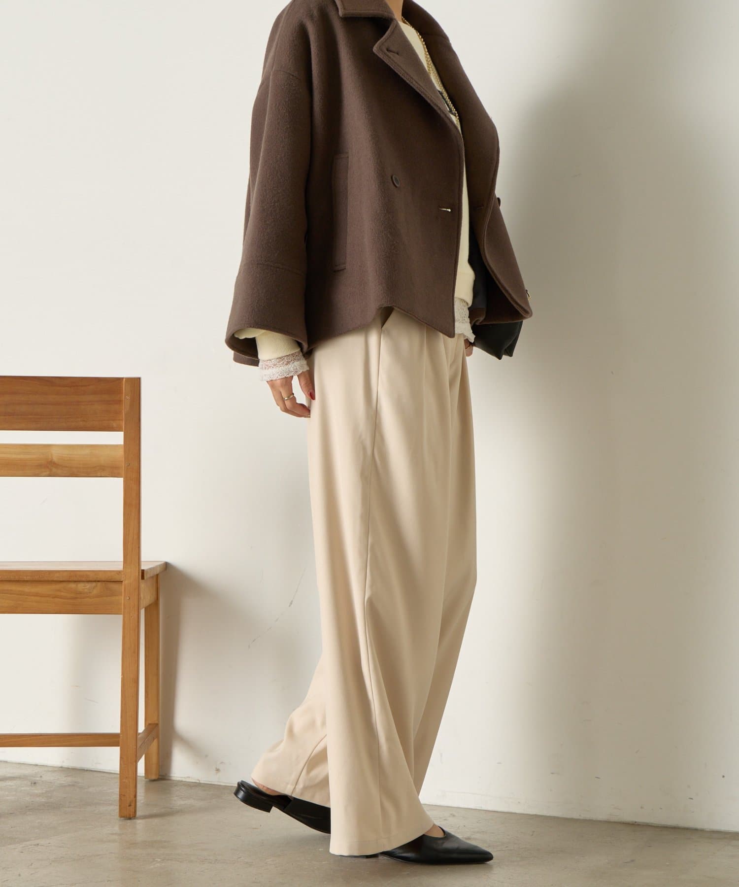 Jena　espace merveilleux(ジェナ　エスパスメルヴェイユ) 【あったかスラックス】2タックワイドパンツ