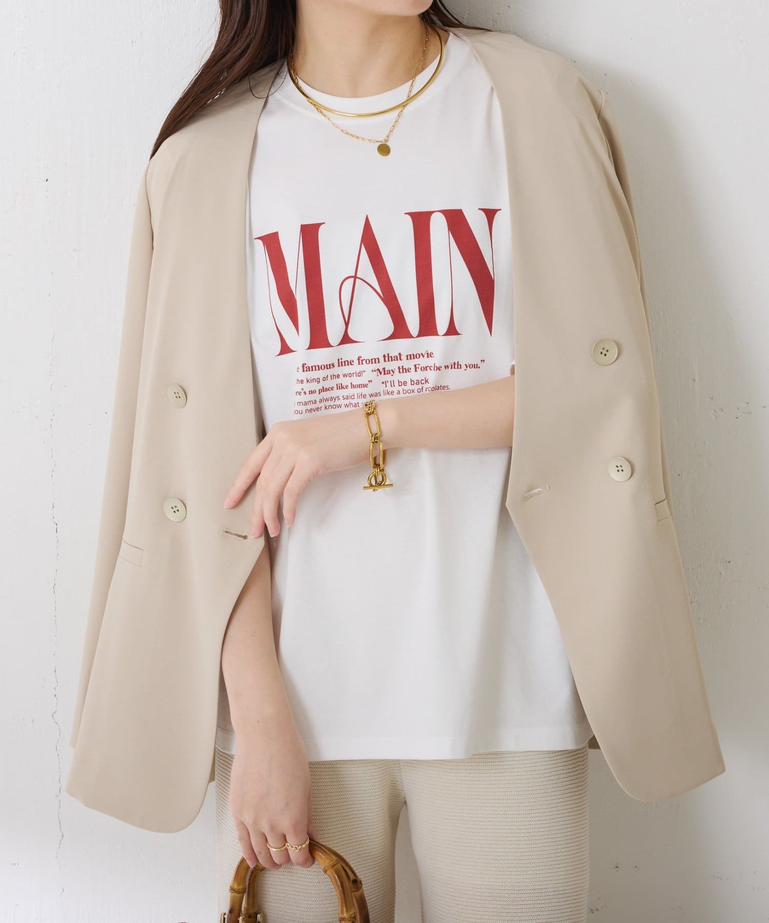 COLLAGE GALLARDAGALANTE(コラージュ ガリャルダガランテ) 【着やすい五分袖】オーバーロゴTシャツ