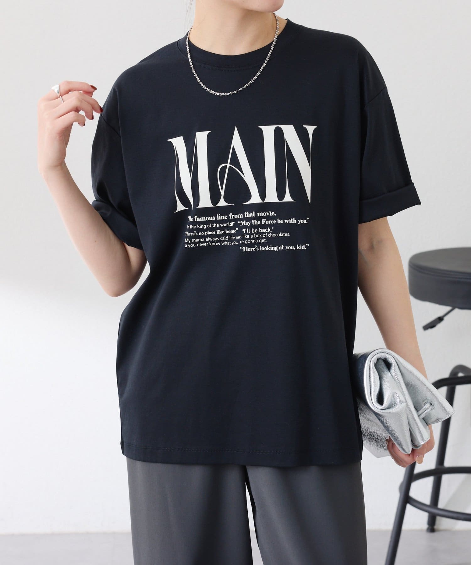 COLLAGE GALLARDAGALANTE(コラージュ ガリャルダガランテ) 【着やすい五分袖】オーバーロゴTシャツ