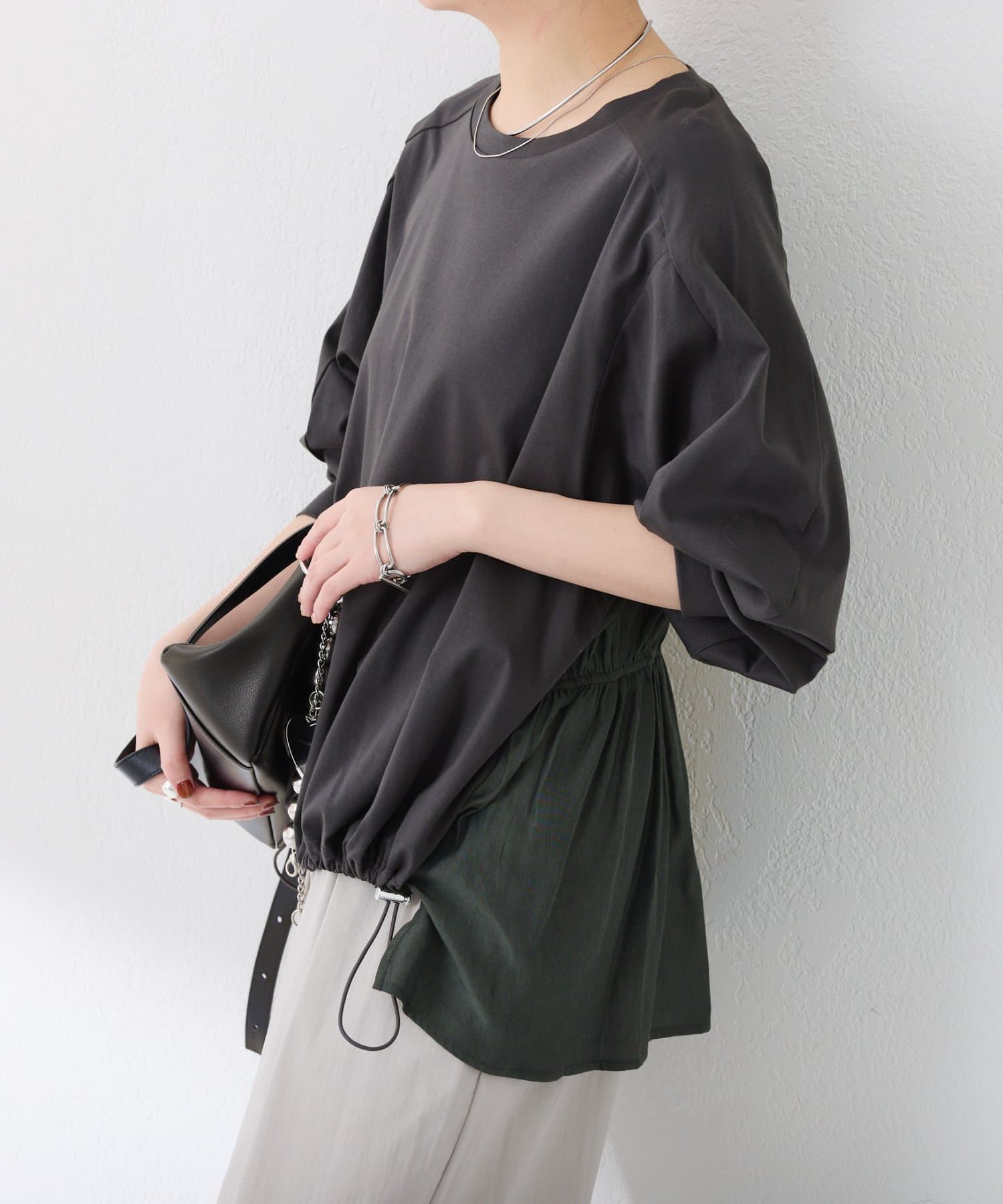 COLLAGE GALLARDAGALANTE(コラージュ ガリャルダガランテ) 【お尻周りカバー】ドッキング裾ドロストカットソー