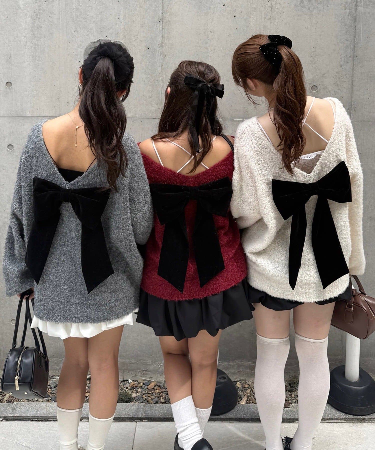 Remind me and forever(リマインドミーアンドフォーエバー) 【Ribbon Collection】後ろベロアリボンニット