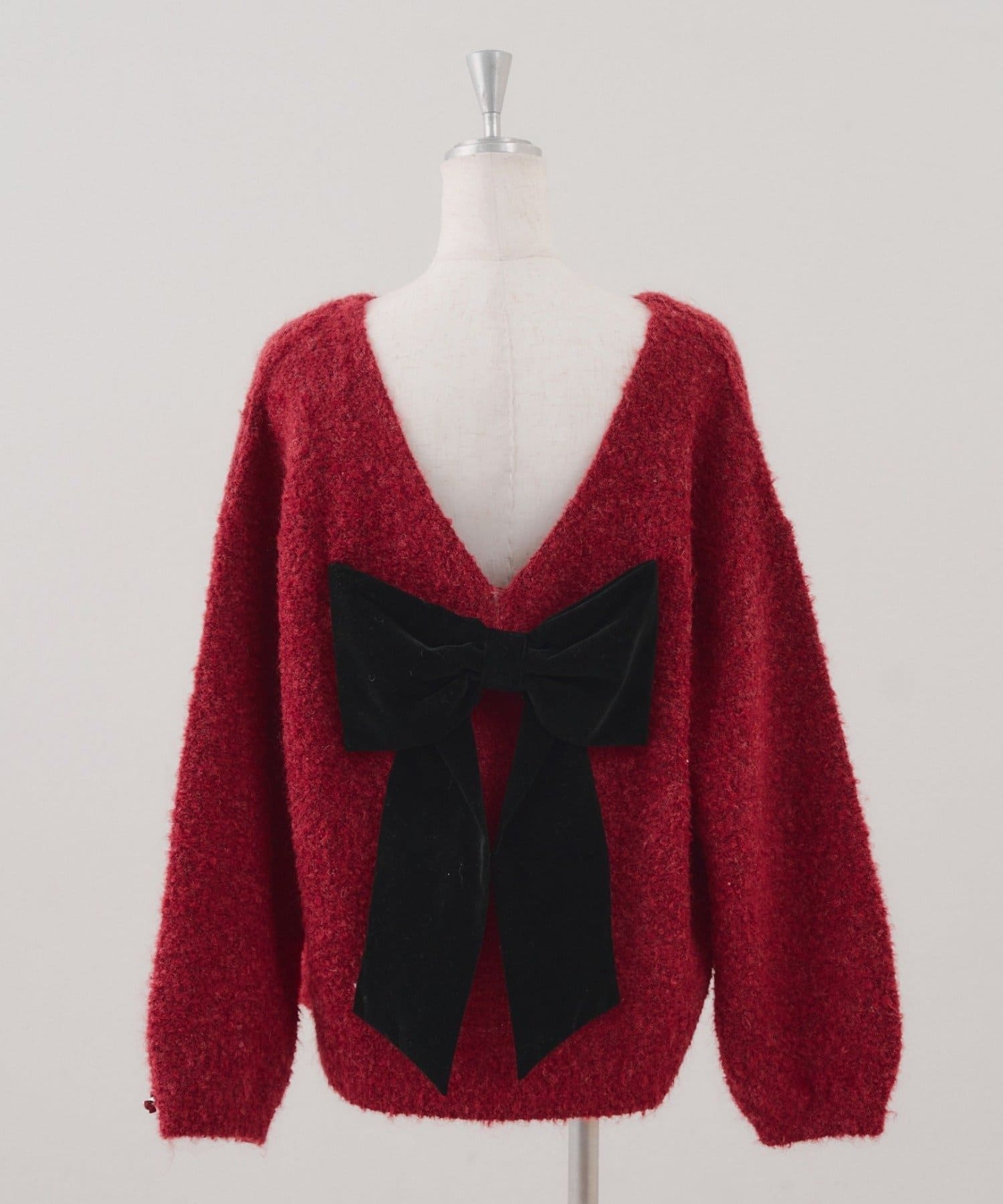 Remind me and forever(リマインドミーアンドフォーエバー) 【Ribbon Collection】後ろベロアリボンニット