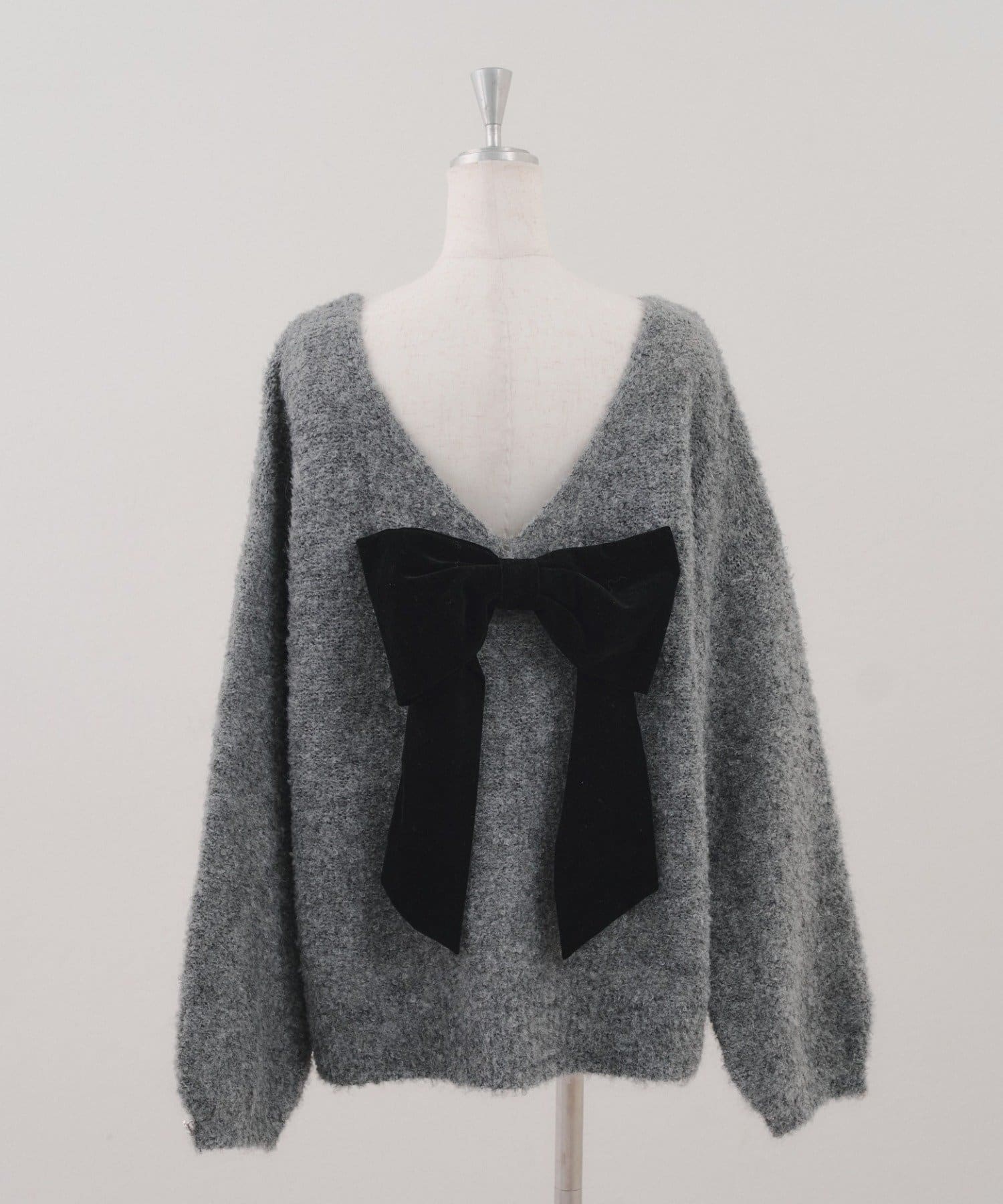 Remind me and forever(リマインドミーアンドフォーエバー) 【Ribbon Collection】後ろベロアリボンニット