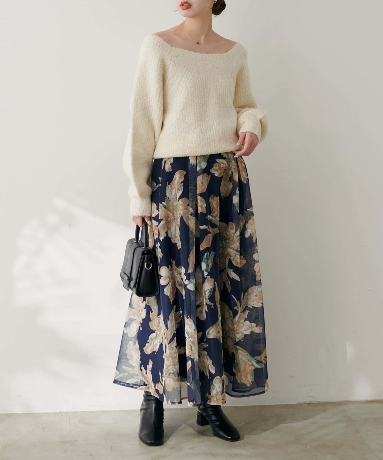 NICE CLAUP / OLIVE des OLIVE OUTLET(ナイスクラップ  / オリーブ デ オリーブ アウトレット) 【natural couture】大花プリントメッシュスカート
