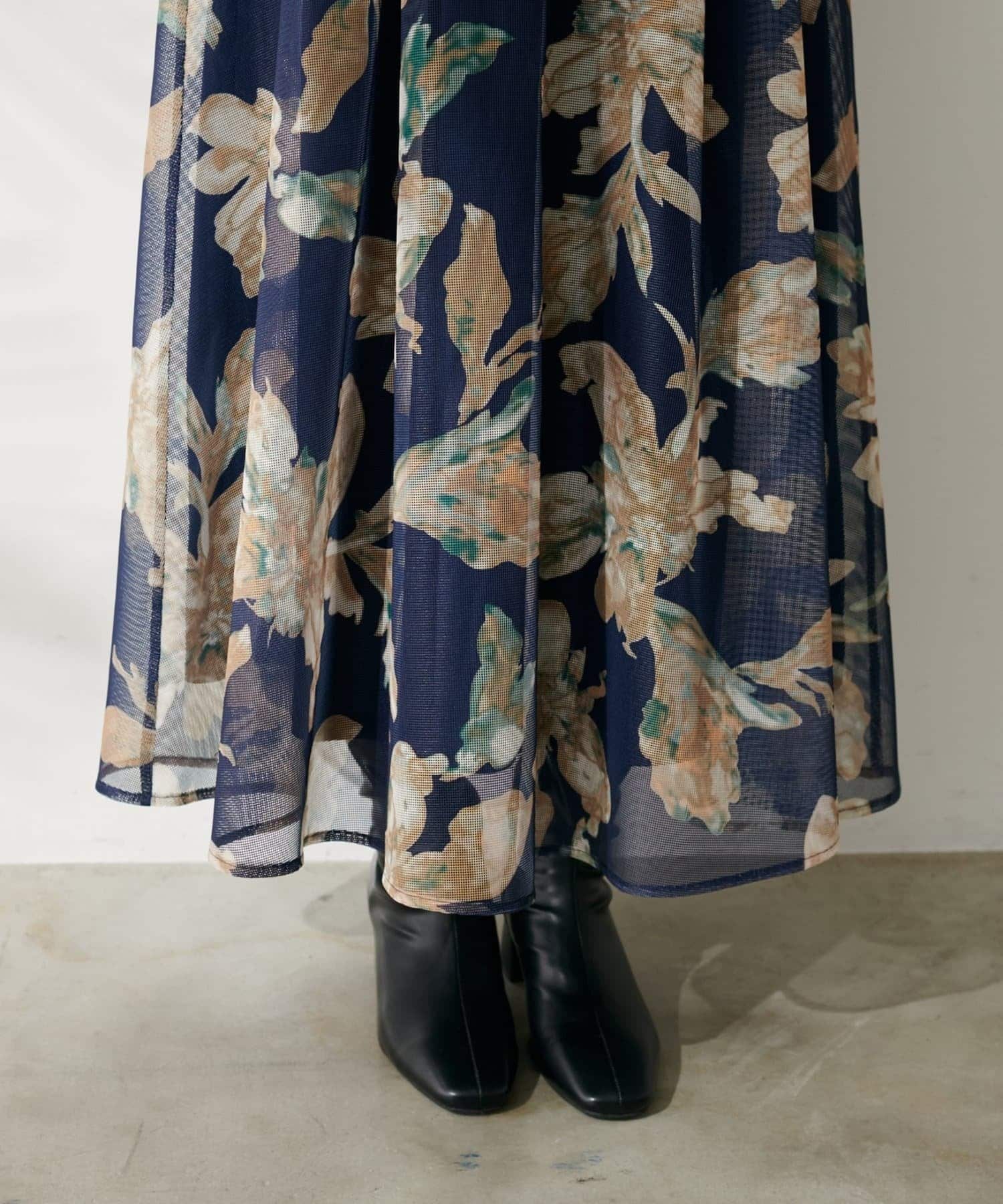NICE CLAUP / OLIVE des OLIVE OUTLET(ナイスクラップ  / オリーブ デ オリーブ アウトレット) 【natural couture】大花プリントメッシュスカート