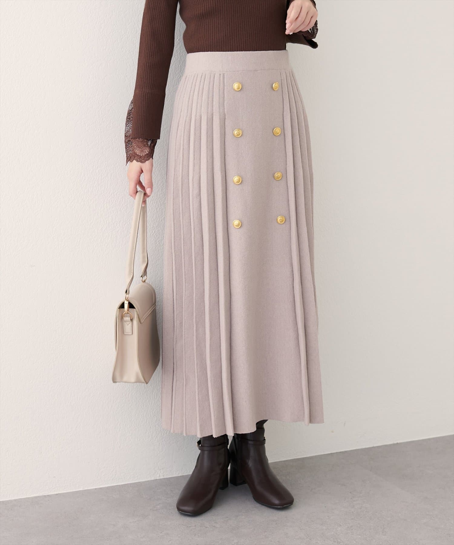natural couture(ナチュラルクチュール) 【WEB限定】フロント釦ニットプリーツスカート