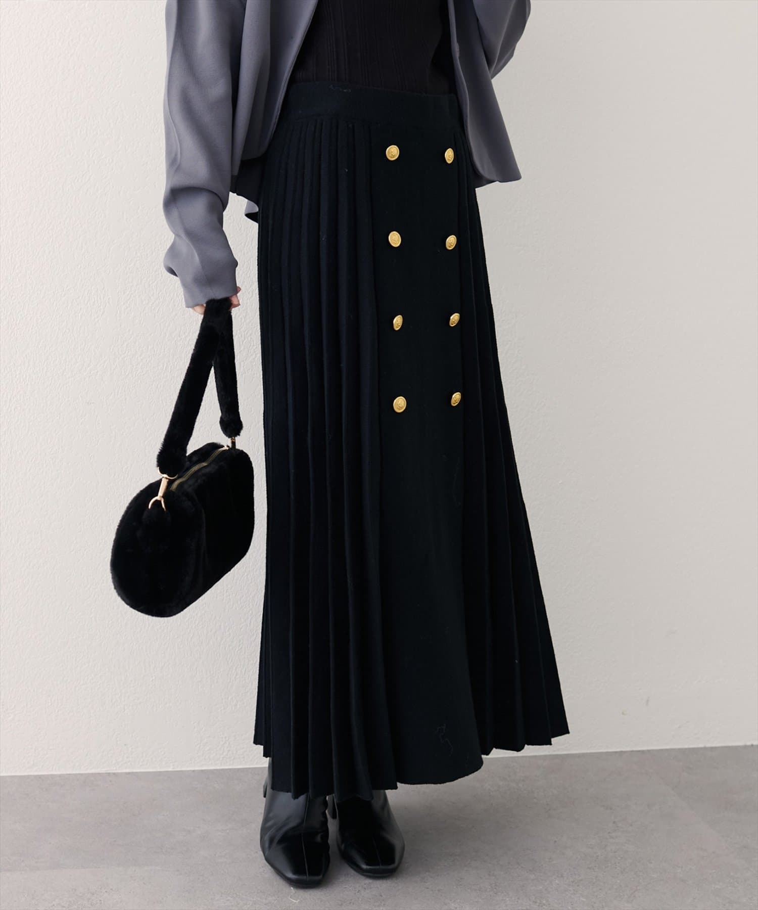 natural couture(ナチュラルクチュール) 【WEB限定】フロント釦ニットプリーツスカート