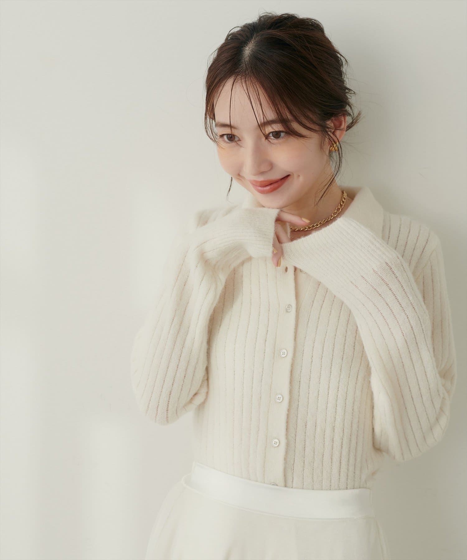 natural couture(ナチュラルクチュール) 【WEB限定】モヘアタッチ衿付きニット