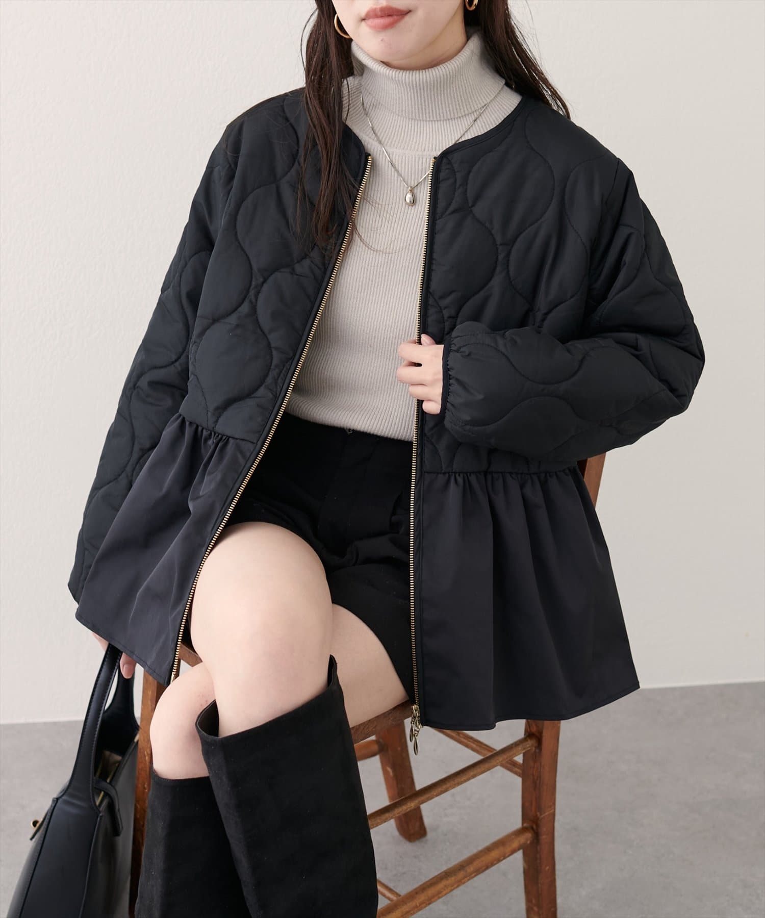 natural couture(ナチュラルクチュール) キルティングペプラムジャケット