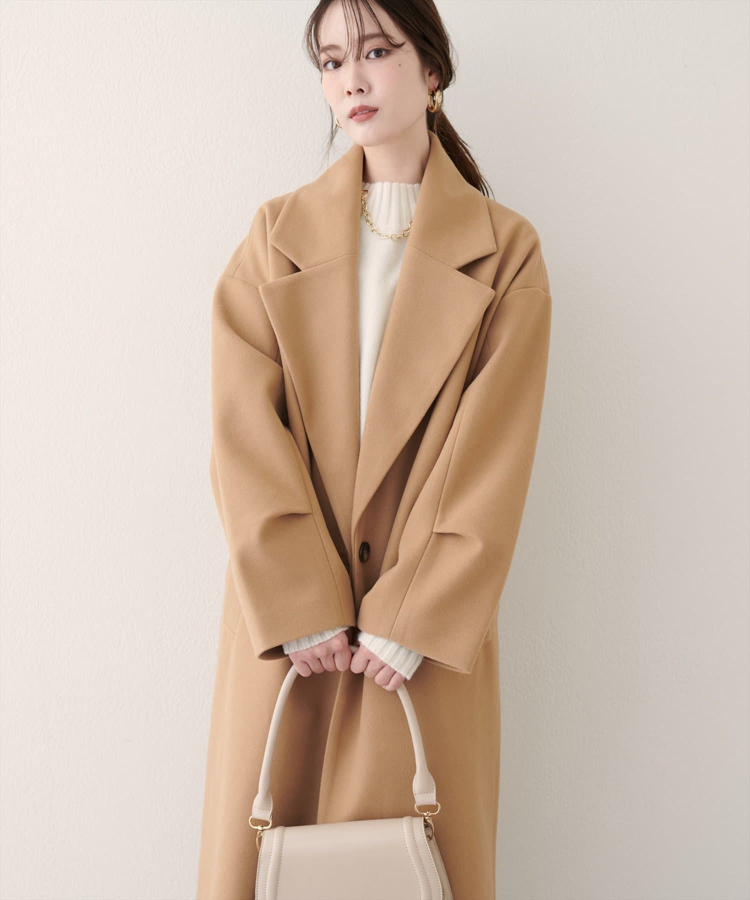 natural couture(ナチュラルクチュール) ニットモッサ袖タックチェスターコート