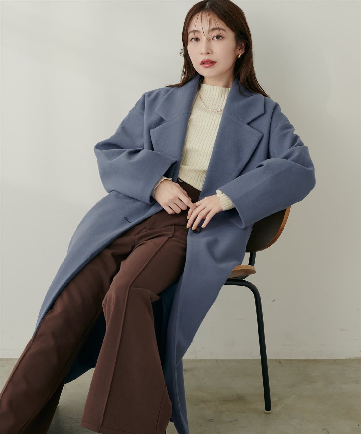 natural couture(ナチュラルクチュール) ニットモッサ袖タックチェスターコート