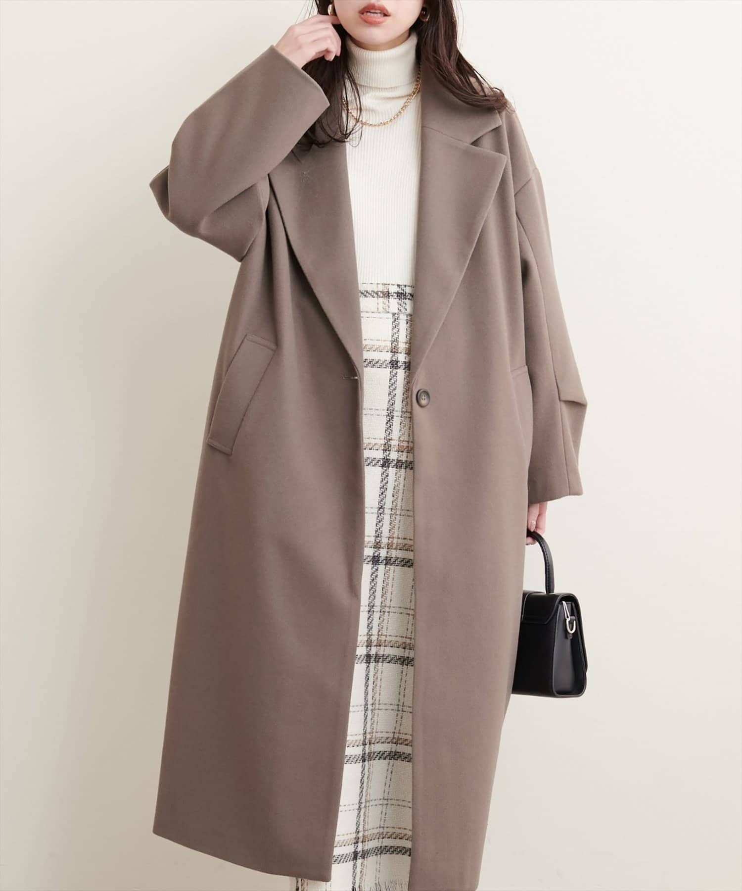 natural couture(ナチュラルクチュール) ニットモッサ袖タックチェスターコート
