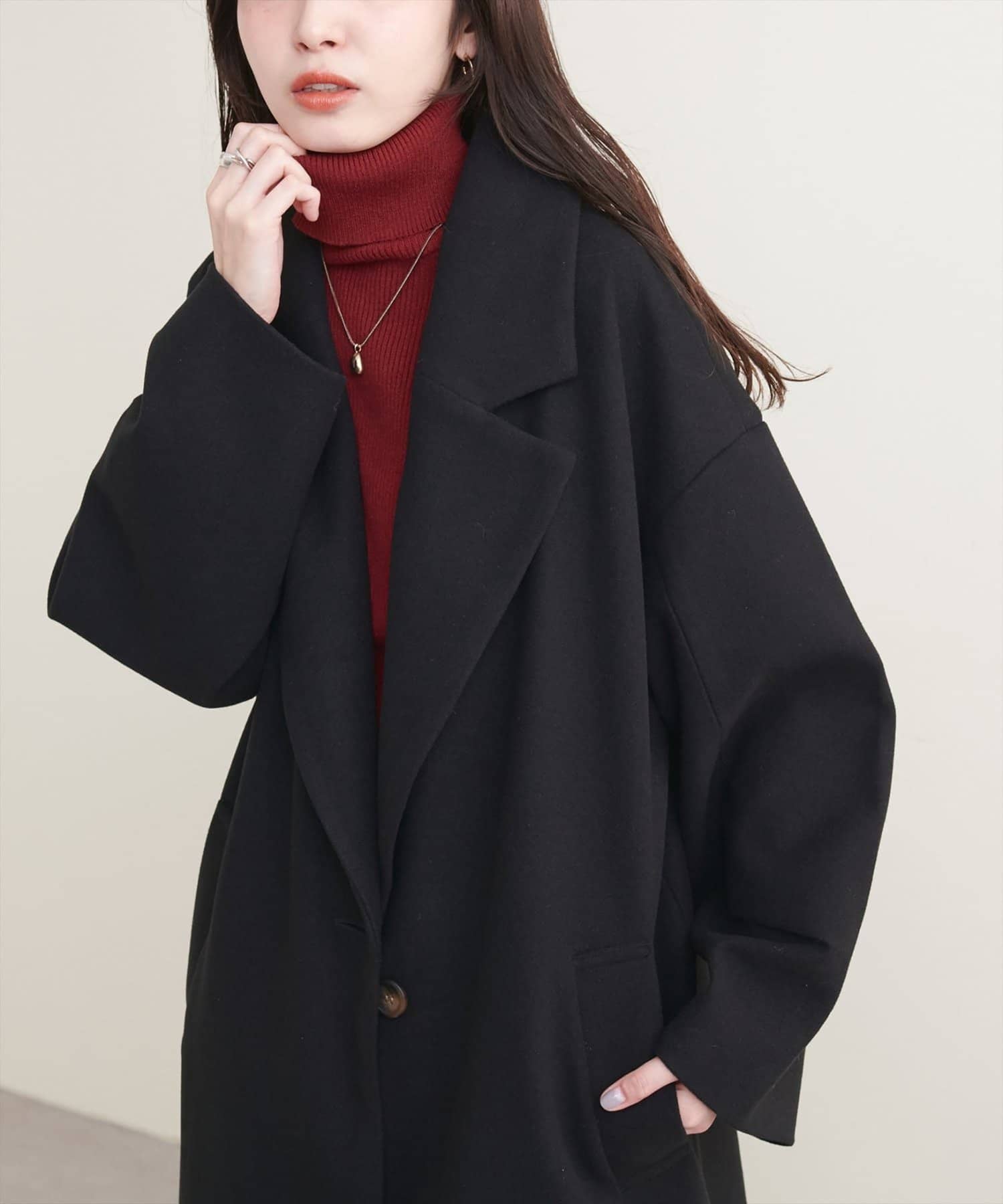natural couture(ナチュラルクチュール) ニットモッサ袖タックチェスターコート