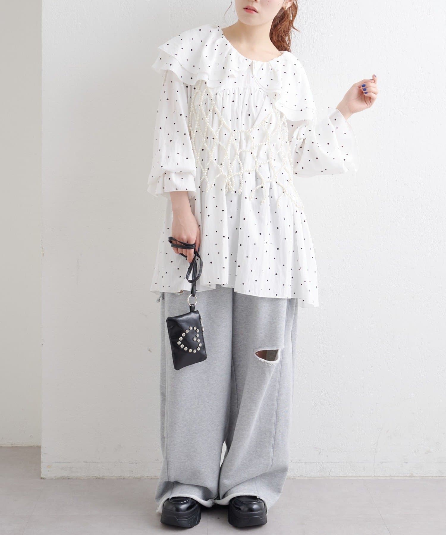 w closet(ダブルクローゼット) 【一枚で主役級♡】Wフリルチュニックブラウス