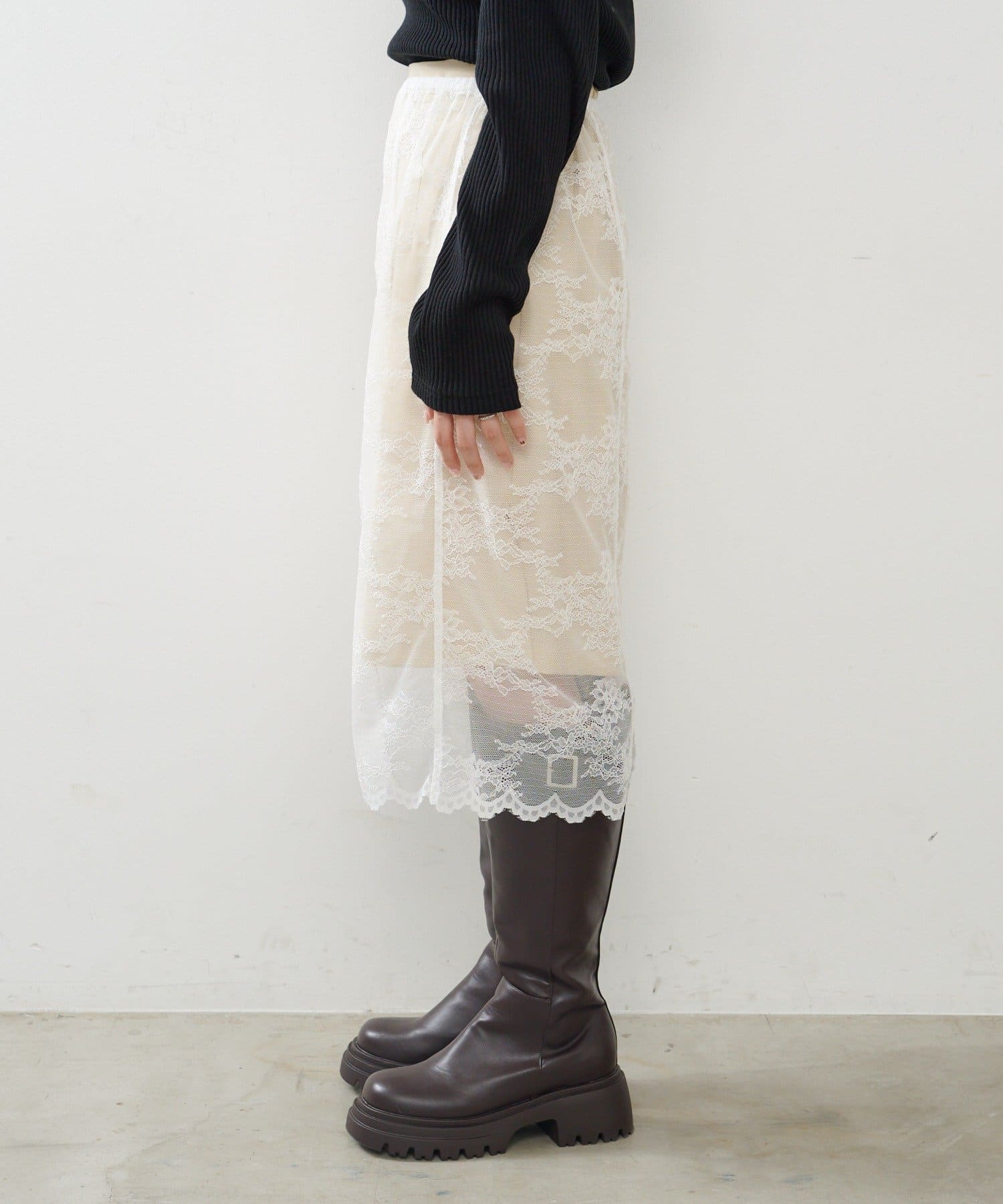 Kastane(カスタネ) サテンレースミドルスカートSET