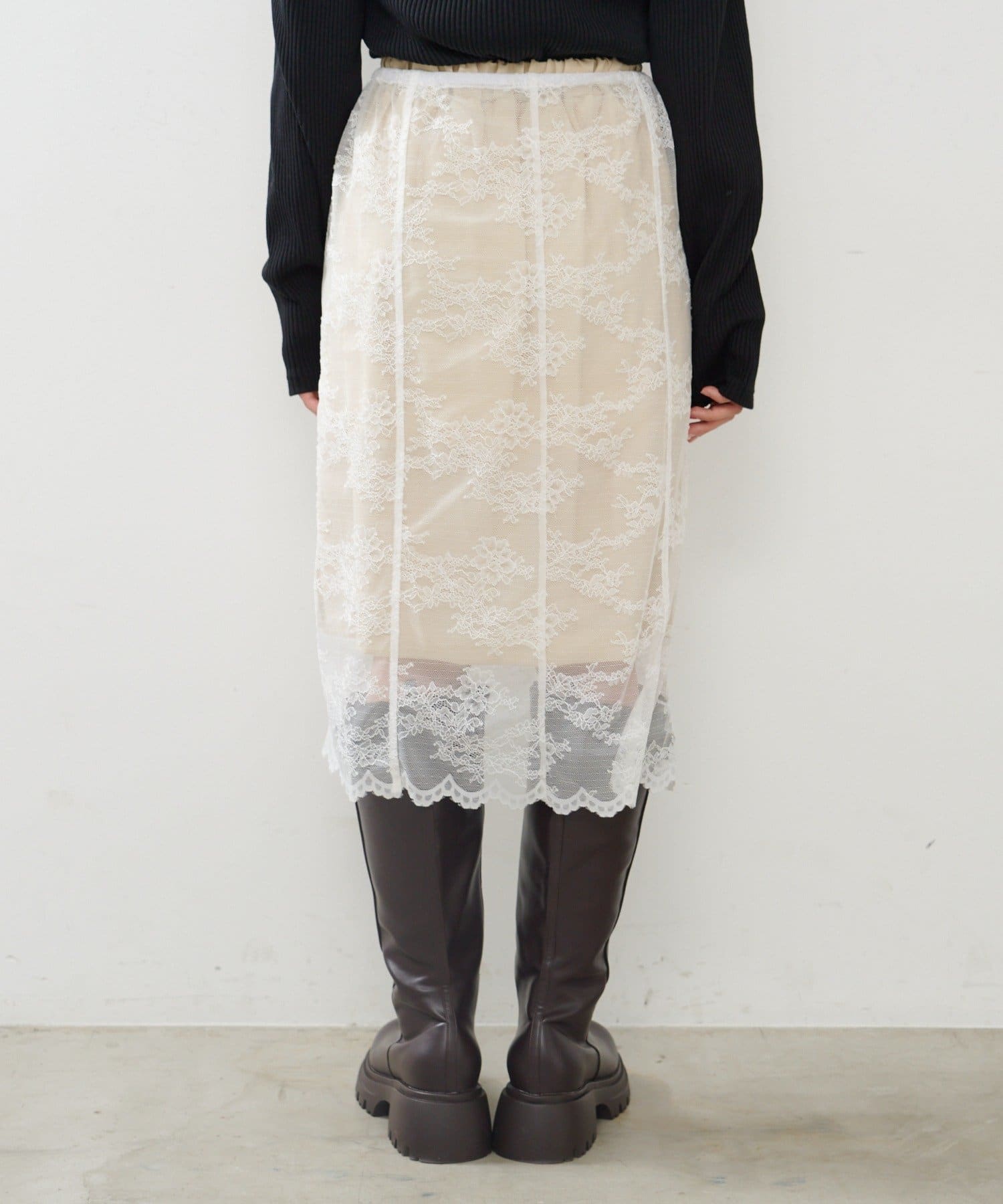 Kastane(カスタネ) サテンレースミドルスカートSET