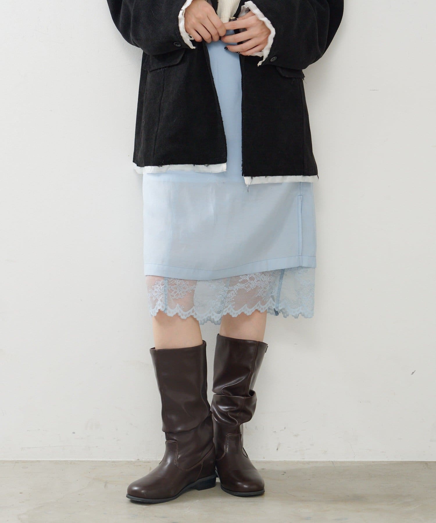 Kastane(カスタネ) サテンレースミドルスカートSET