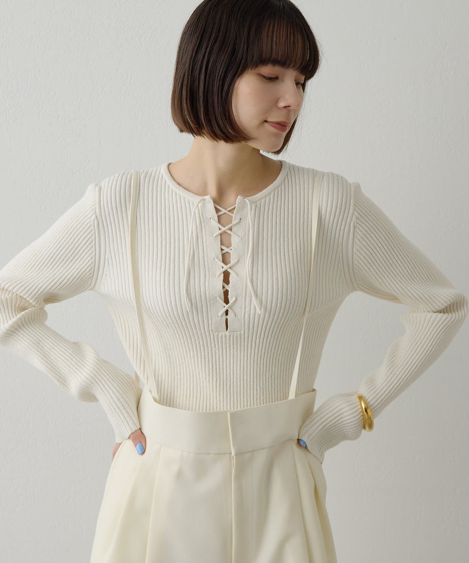 Whim Gazette(ウィム ガゼット) RAW SILKレースアッププルオーバー