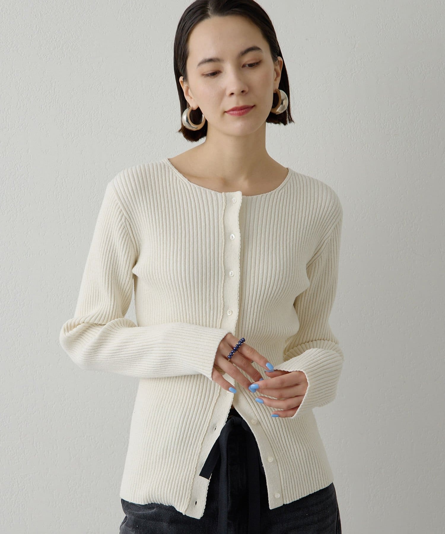 Whim Gazette(ウィム ガゼット) RAW SILK リブカーディガン