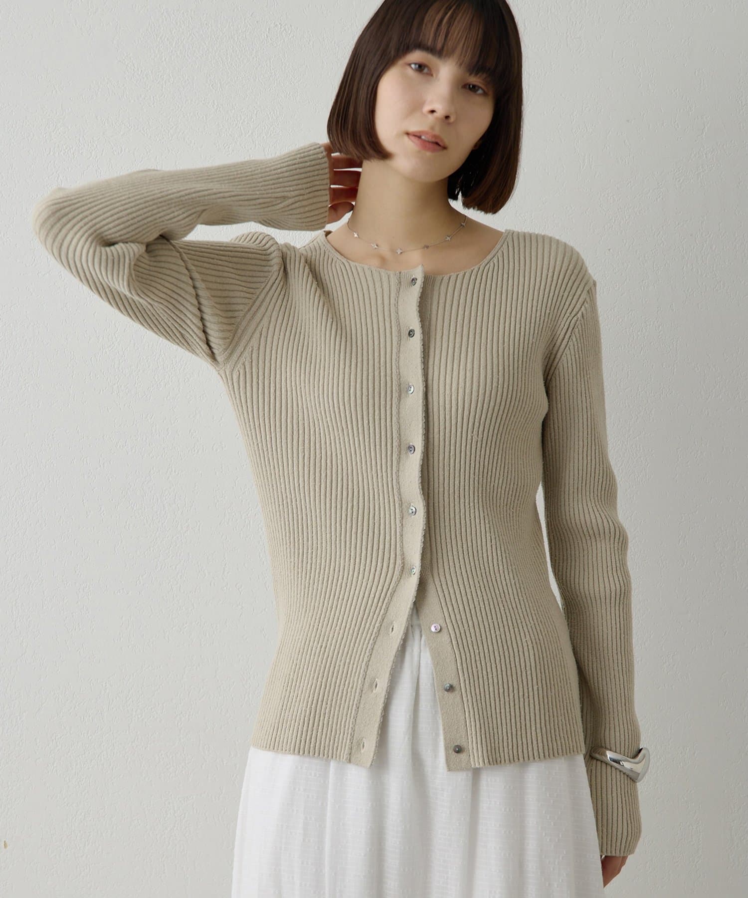 Whim Gazette(ウィム ガゼット) RAW SILK リブカーディガン