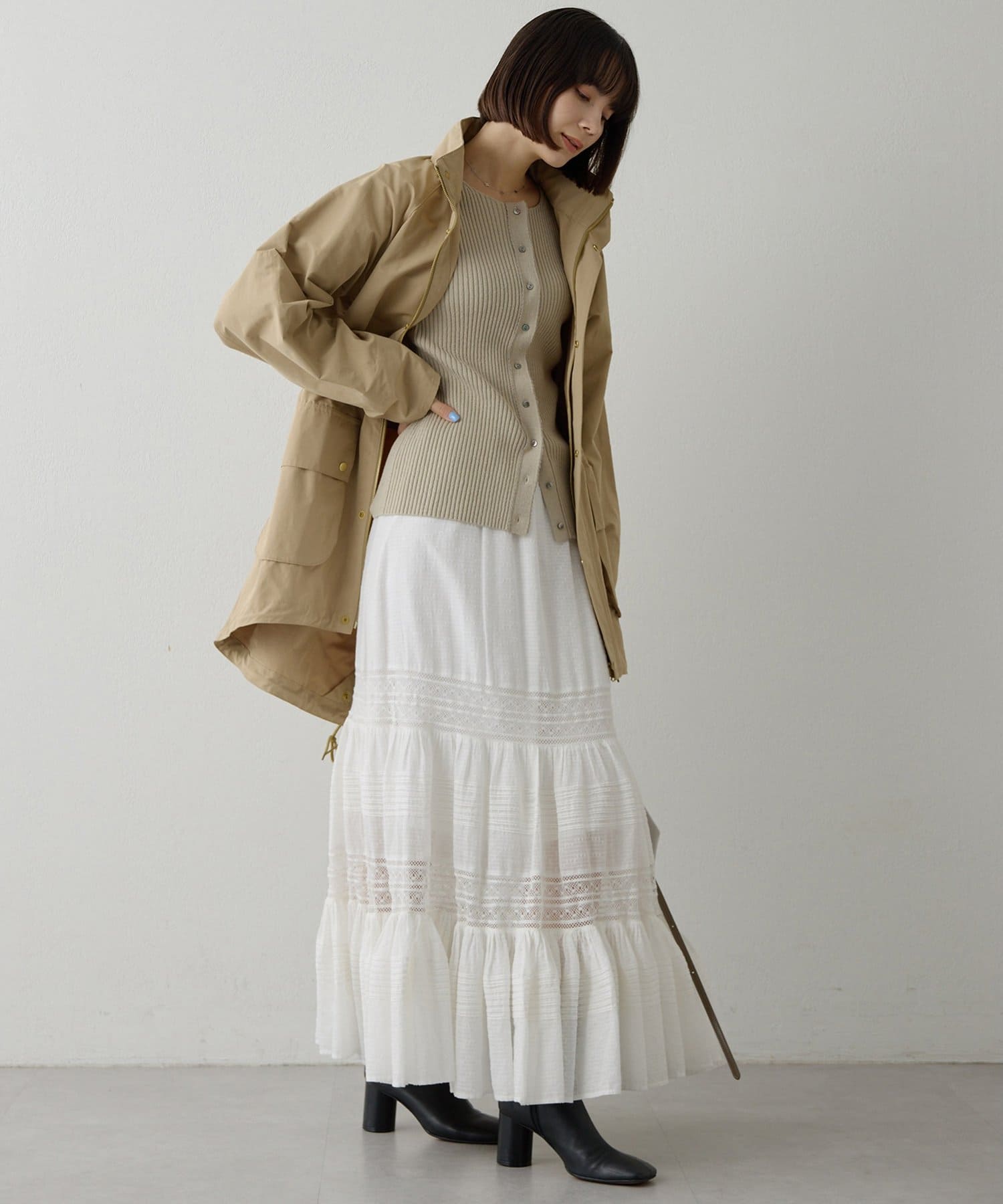 Whim Gazette(ウィム ガゼット) RAW SILK リブカーディガン