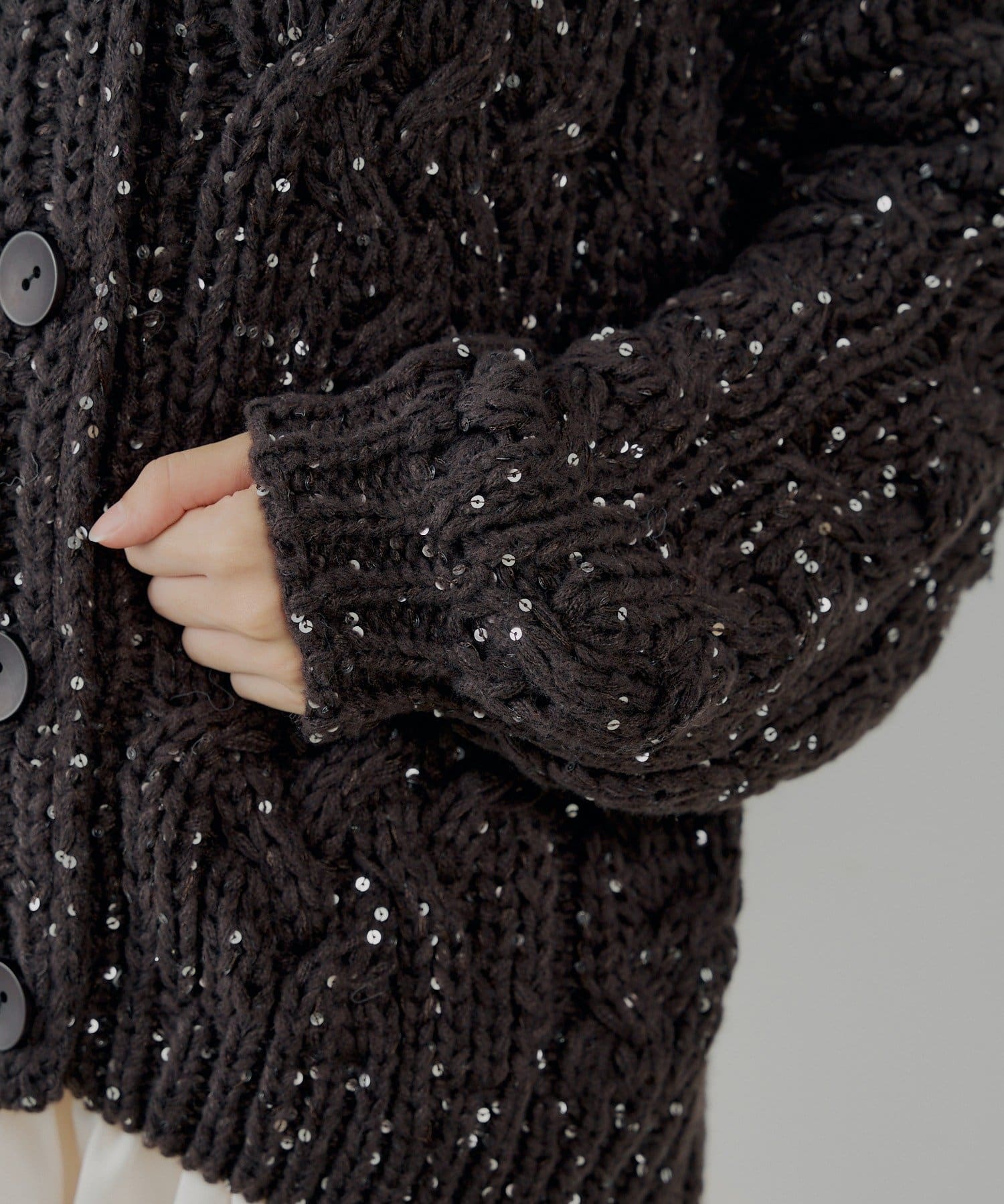 Chico(チコ) スパンコールケーブルルーズカーディガン