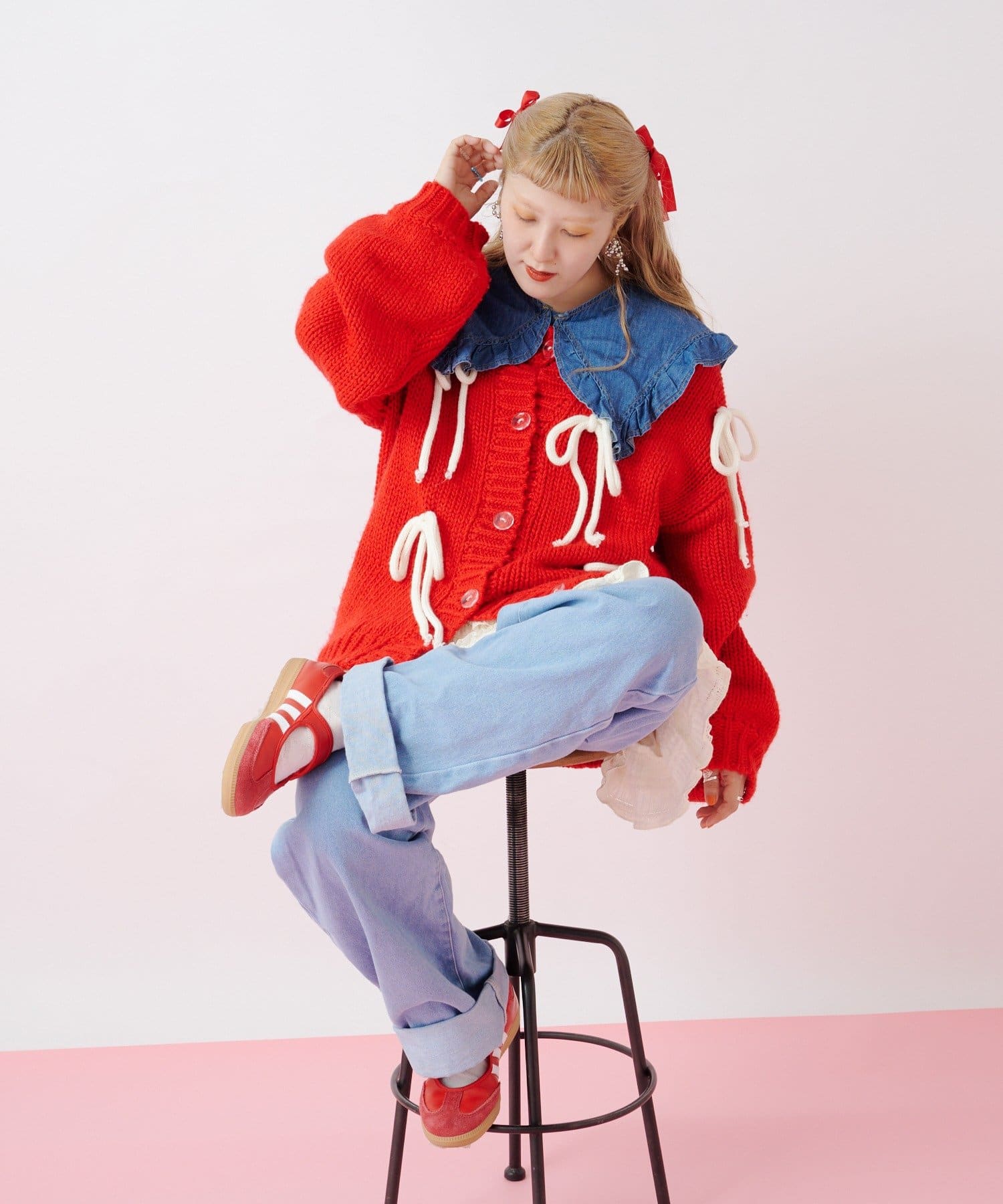w closet(ダブルクローゼット) 【あみこ企画第3弾！10/16 20:00 販売スタート】Amおっきいリボンカーディガン