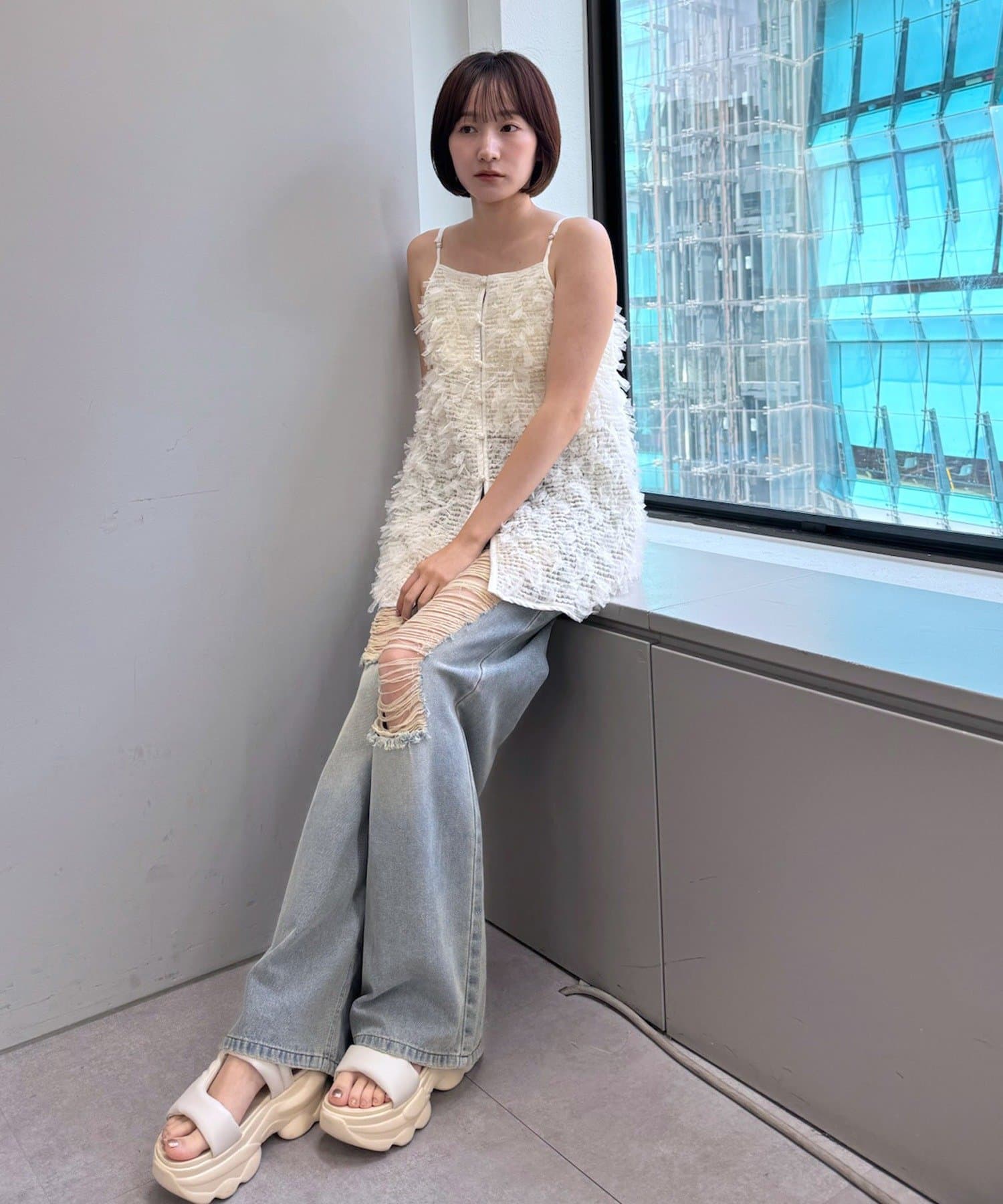 OUTLET(アウトレット) 【mystic】[mline]シャギースリットキャミ
