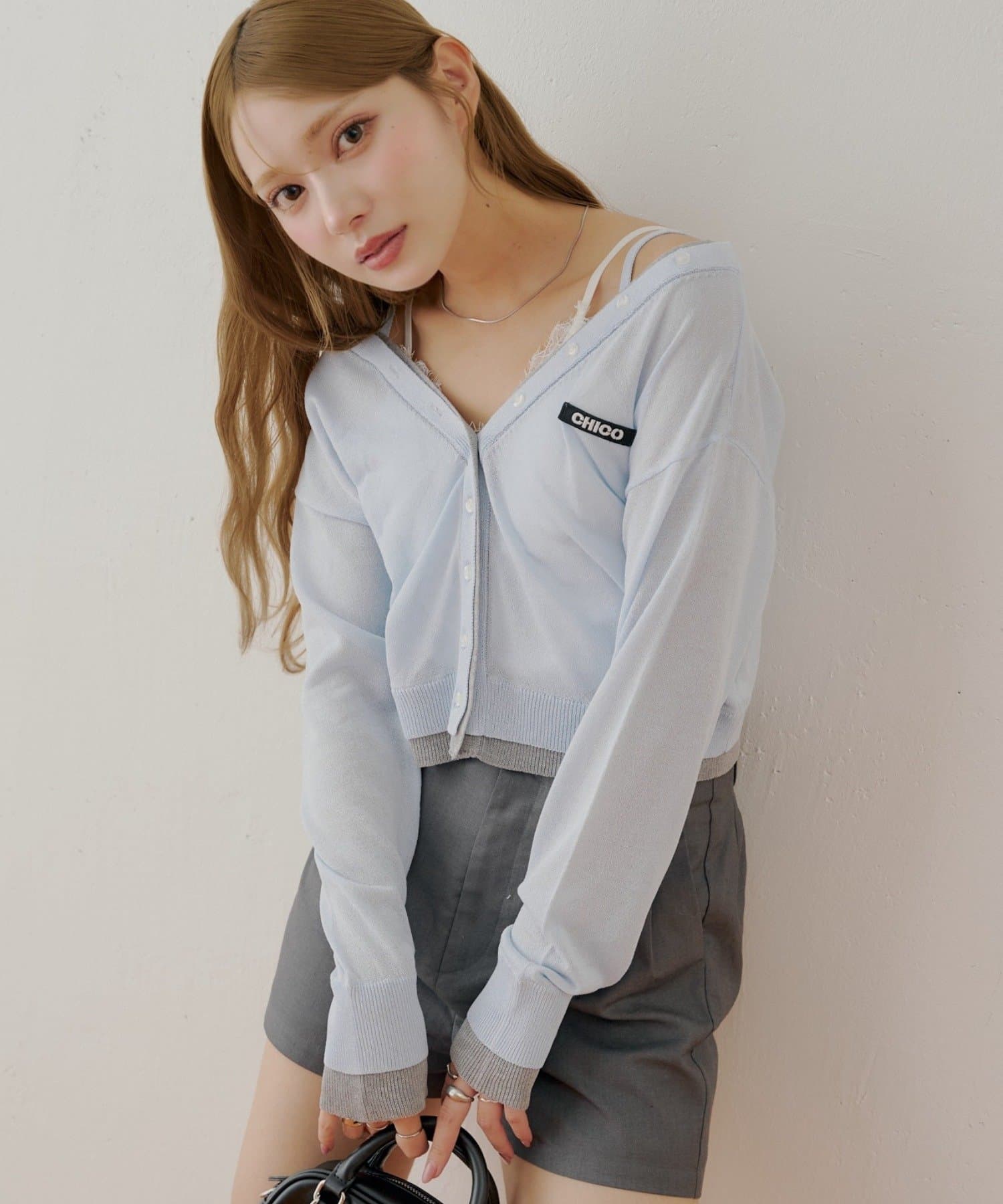 OUTLET(アウトレット) 【Chico】バイカラーラメシアーカーディガン