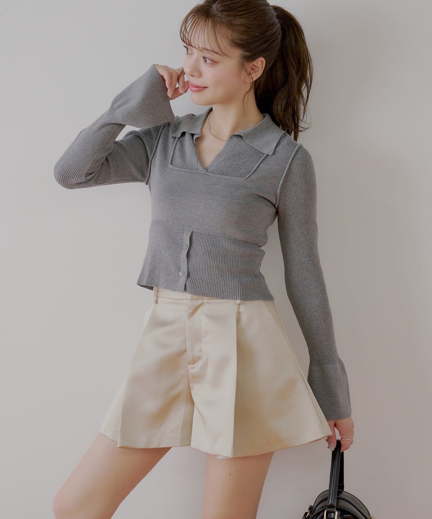 OUTLET(アウトレット) 【Chico】ベルト付ボリュームサテンショートパンツ