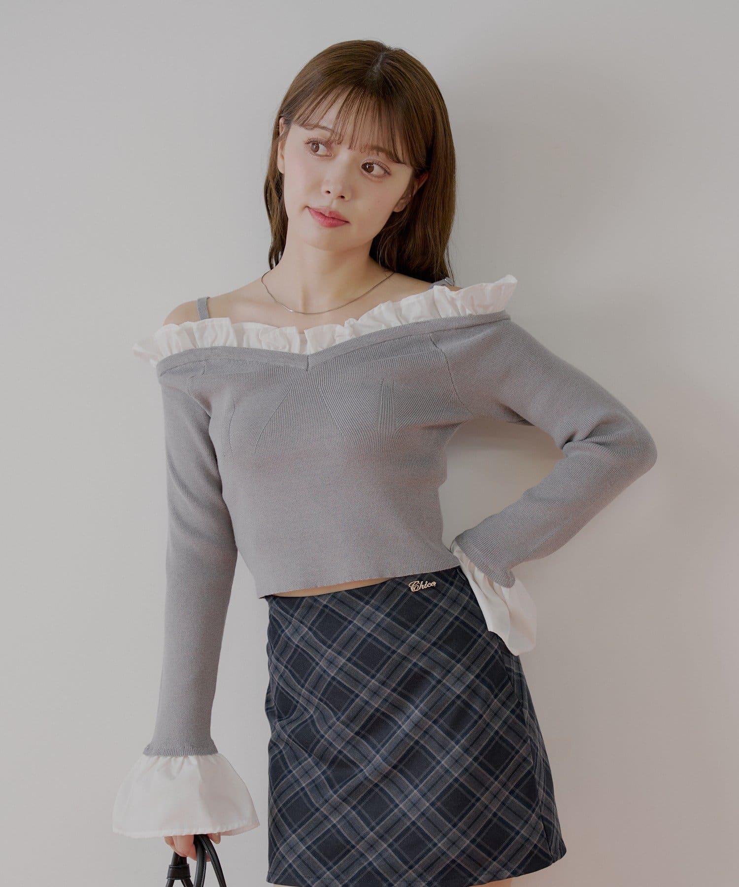 Chico】フリルドッキングフレアスリーブニット | OUTLET(アウトレット