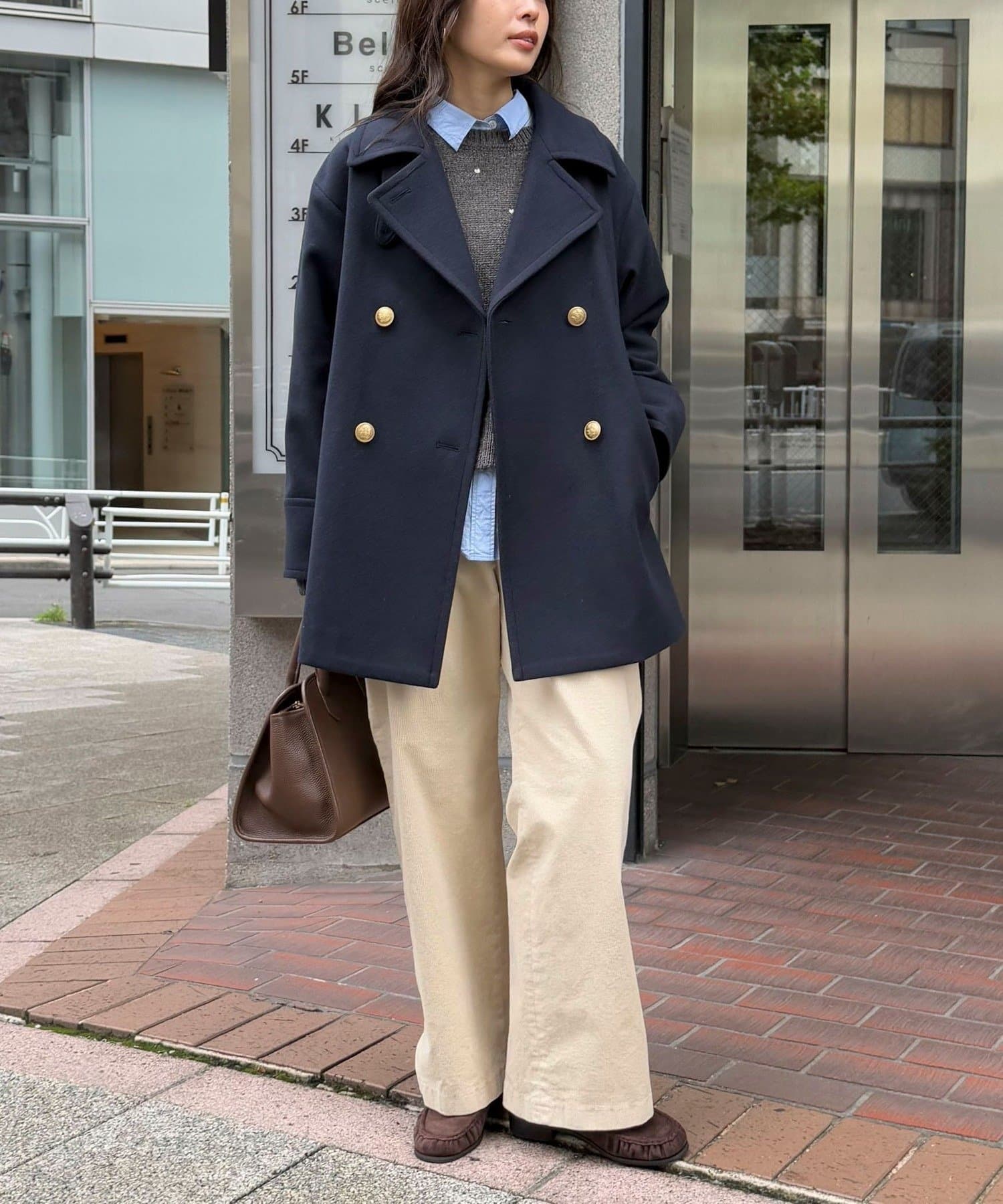 新品タグ付き　ウール混ミドル丈Pコート　モカ　フリーサイズ ウール混ミドル丈Pコート | FREDY & GLOSTER(フレディ アンド