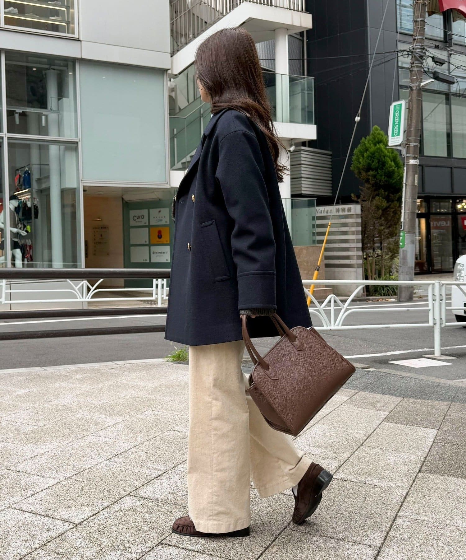 新品タグ付き　ウール混ミドル丈Pコート　モカ　フリーサイズ ウール混ミドル丈Pコート | FREDY & GLOSTER(フレディ アンド