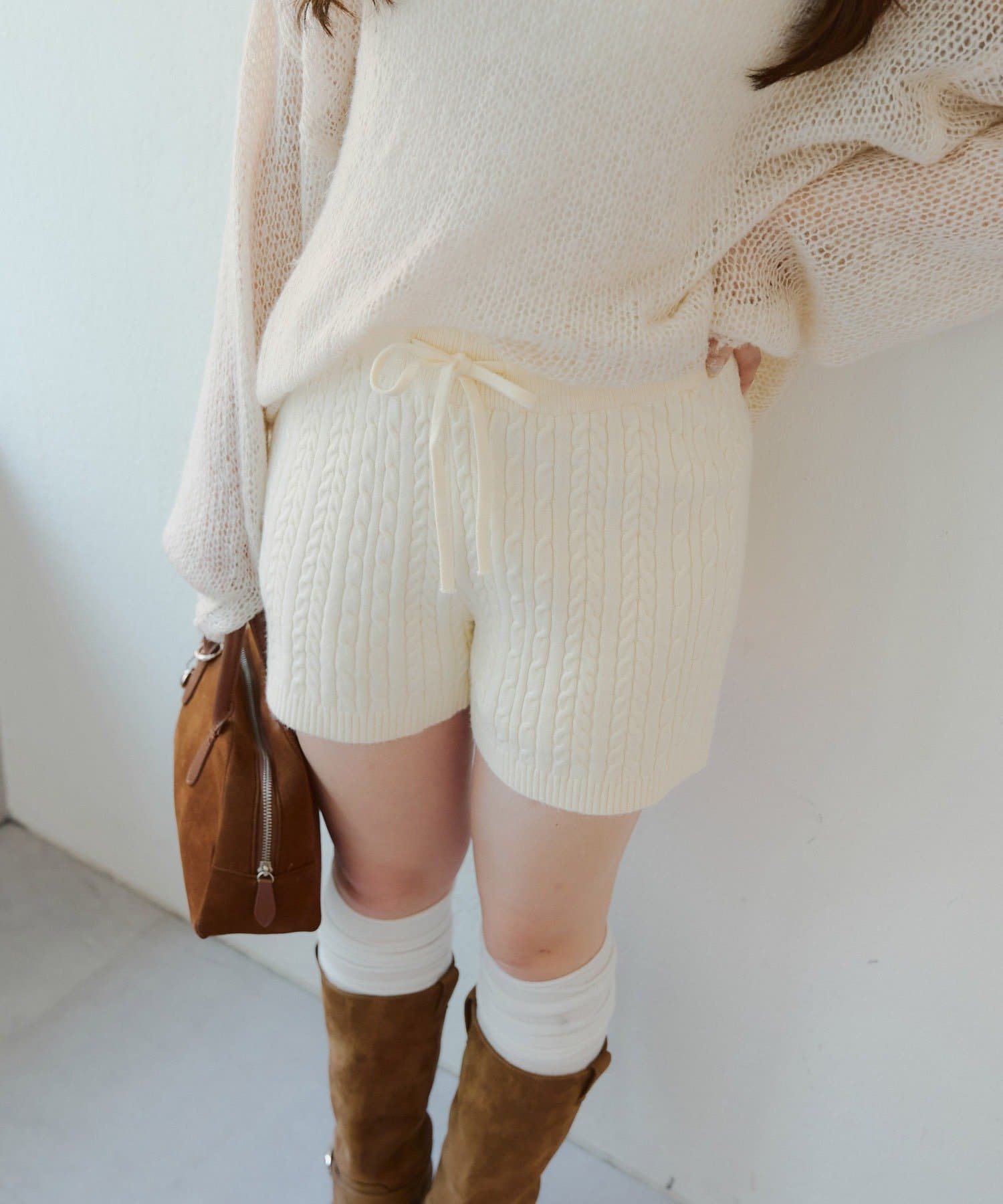 NICE CLAUP / OLIVE des OLIVE OUTLET(ナイスクラップ  / オリーブ デ オリーブ アウトレット) ケーブル編みニットショートパンツ