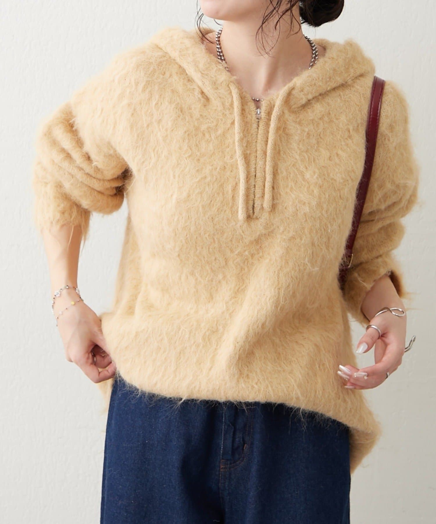 NUNIFE】起毛ハーフZIPパーカーニット | NICE CLAUP / OLIVE des OLIVE