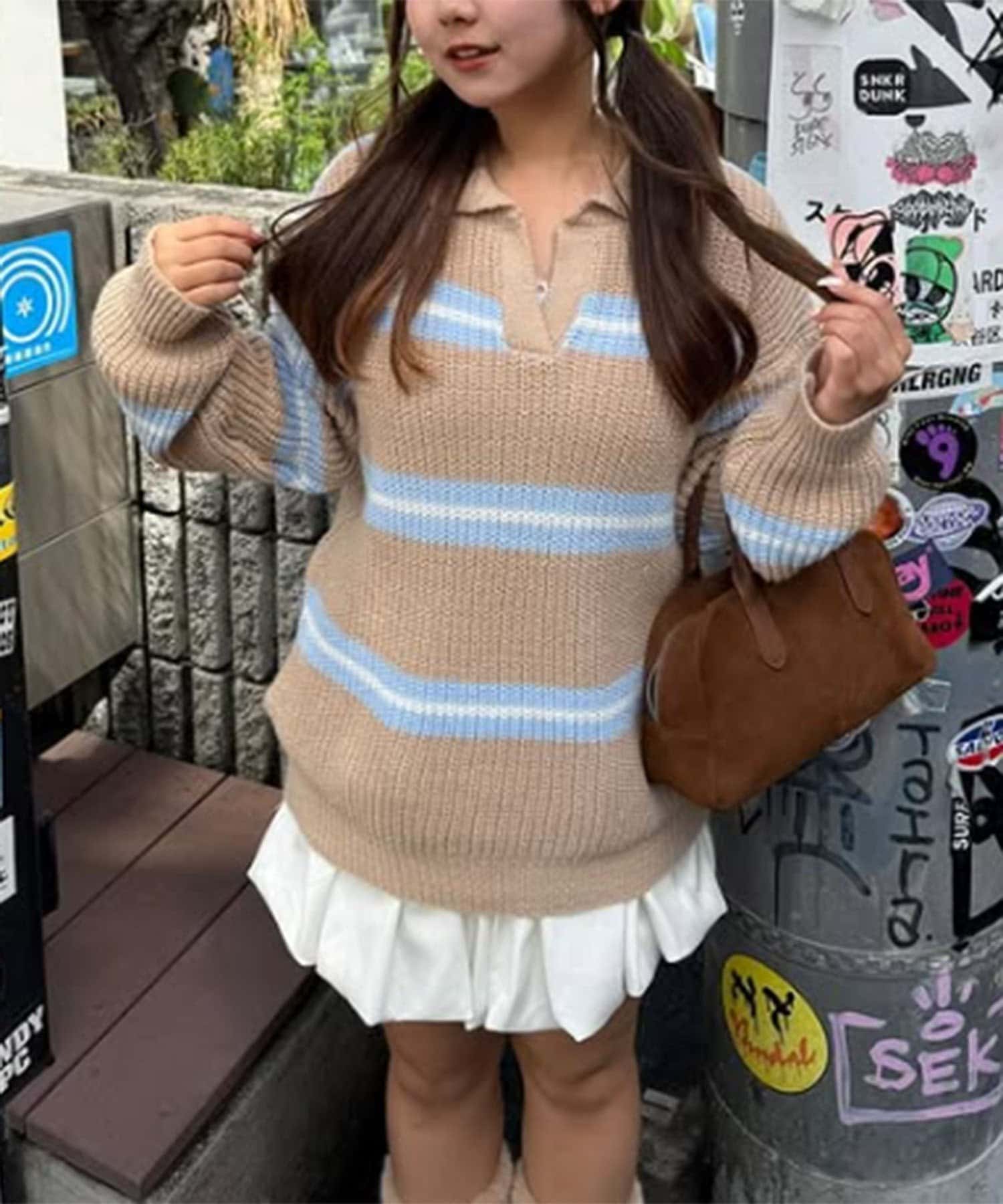 NICE CLAUP / OLIVE des OLIVE OUTLET(ナイスクラップ  / オリーブ デ オリーブ アウトレット) 2セット♪【RMAF】ボーダーポロニット&ニットショートパンツ